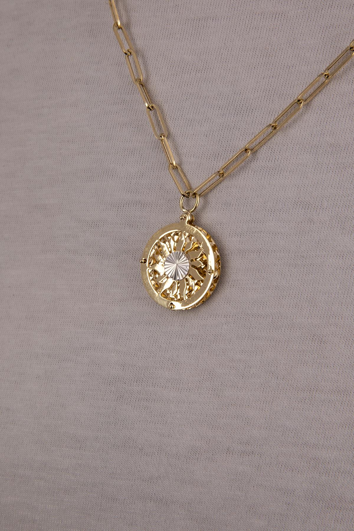 14K Gold Sun Paperclip Chain Necklace For Men