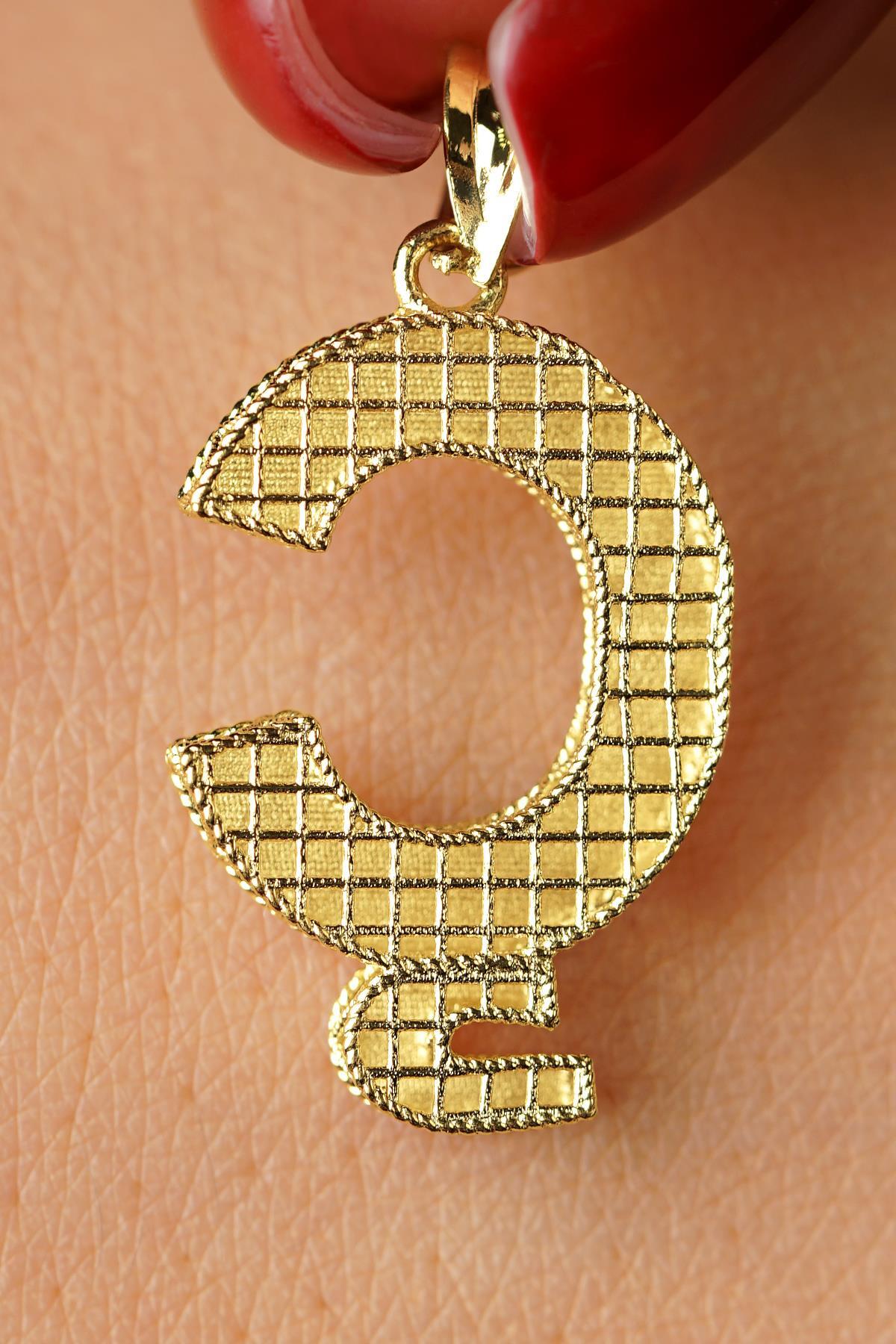 14K Solid Gold Ç Letter Mini Shine Pendant