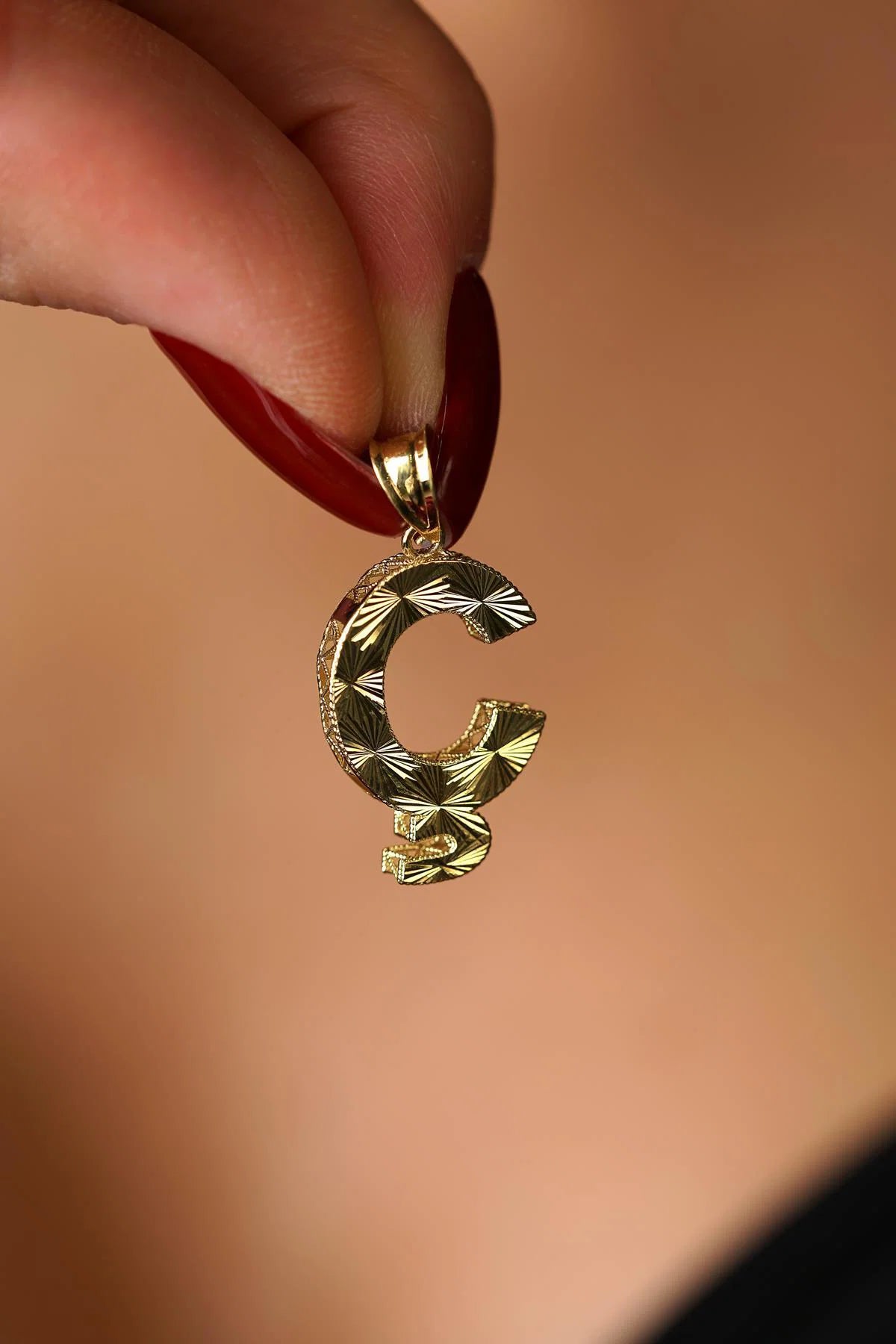 14K Solid Gold Ç Letter Mini Shine Pendant