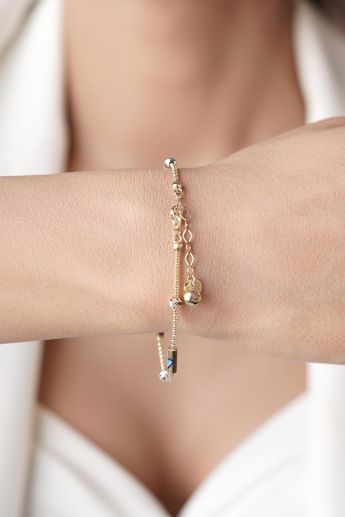 14K Gold 1 Row Evil Eye Roller Bracelet