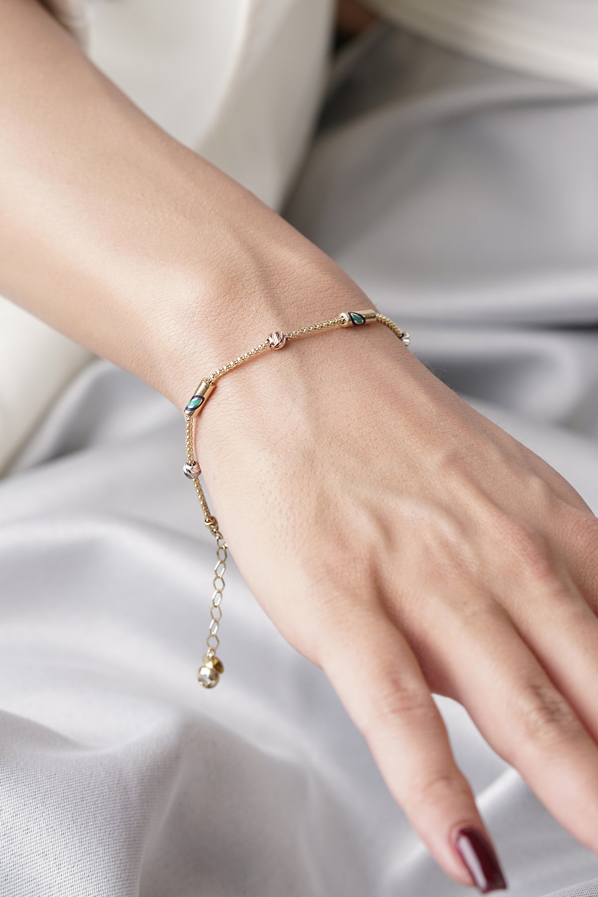 14K Gold 1 Row Evil Eye Roller Bracelet