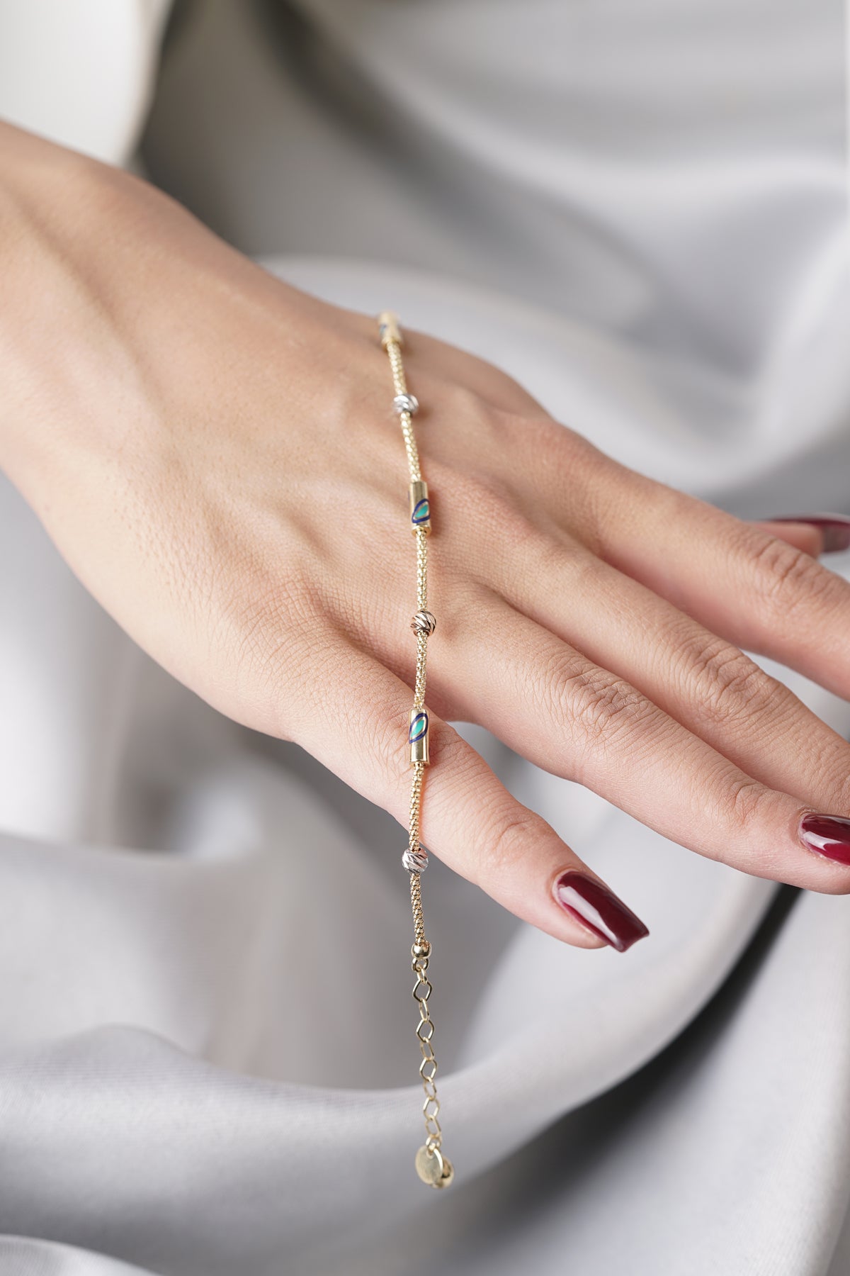 14K Gold 1 Row Evil Eye Roller Bracelet