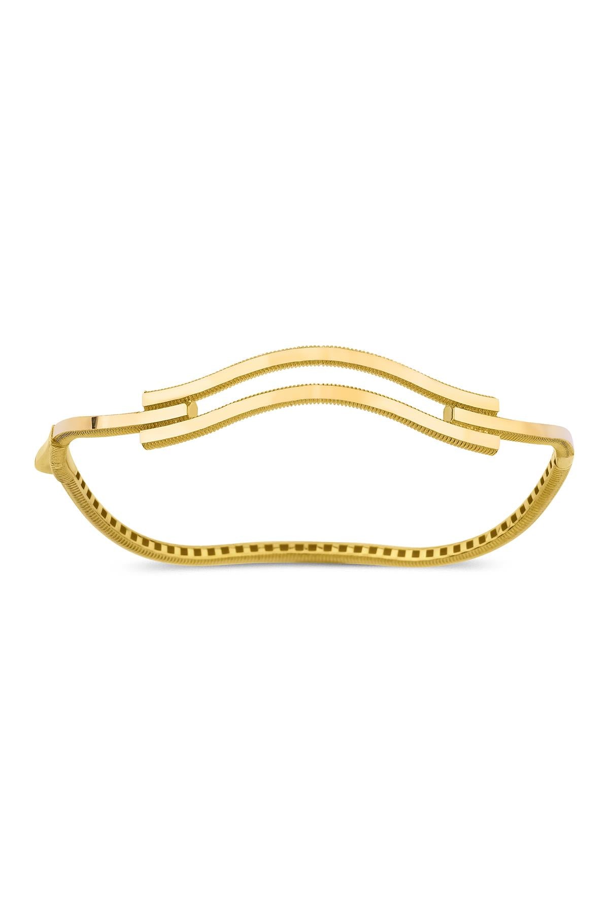 14K Gold 22K Looking Wavy 2 Rows Of Ribs Bangle