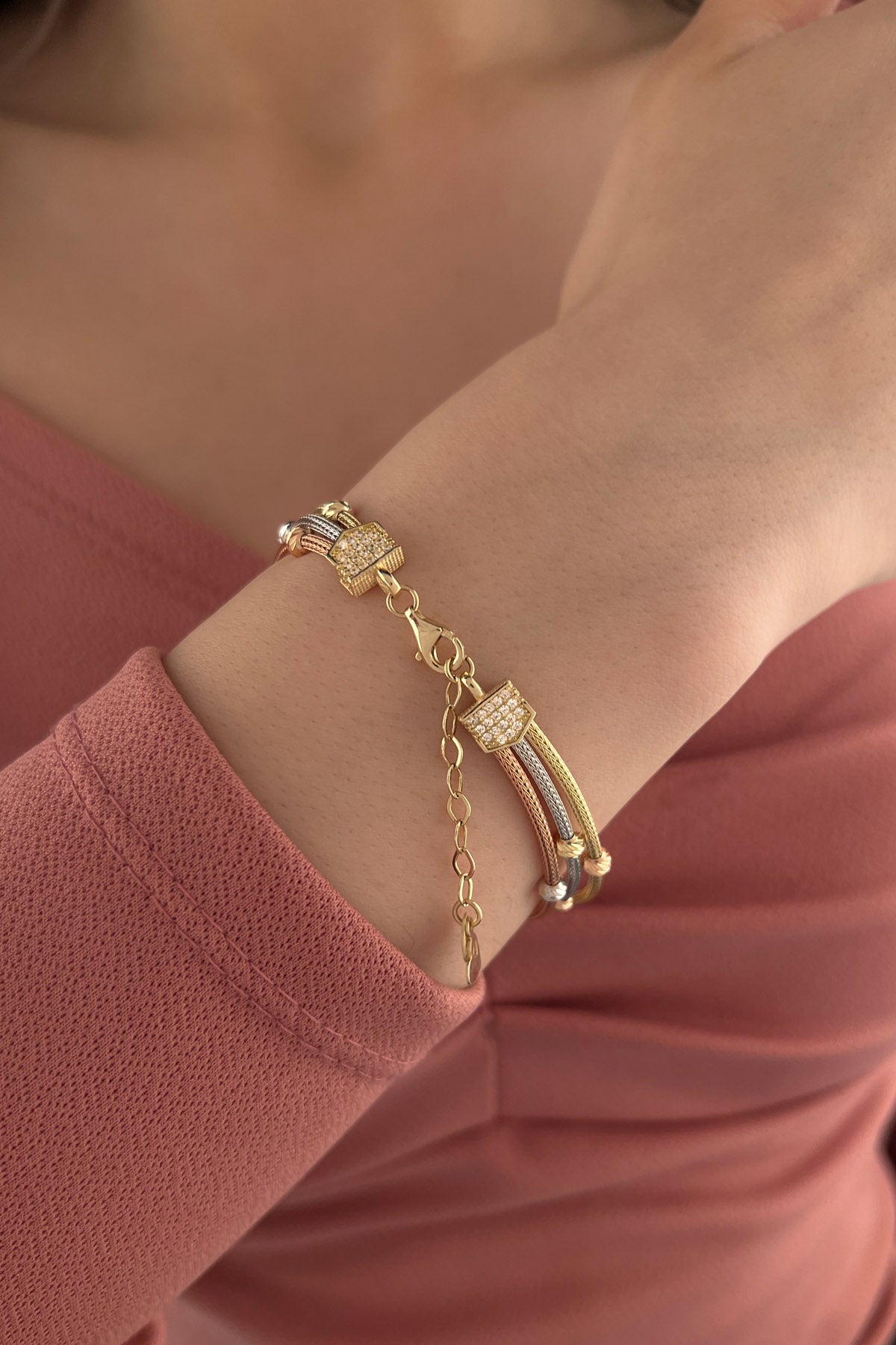 14K Gold 3 Color Dorica Fox Tail Bracelet