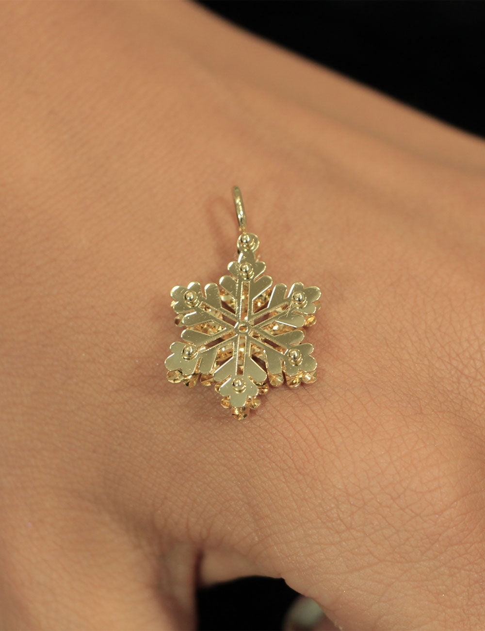 14K Gold 3D Snowflake Charm
