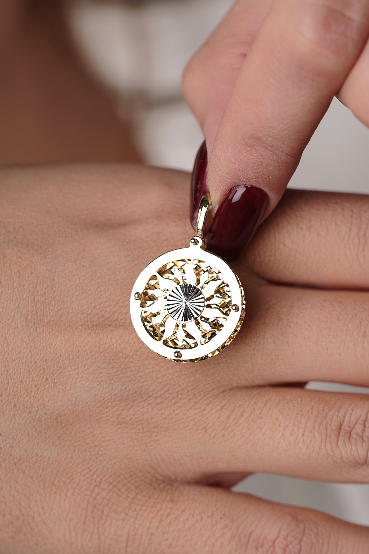 14K Gold 3D Sun Pendant