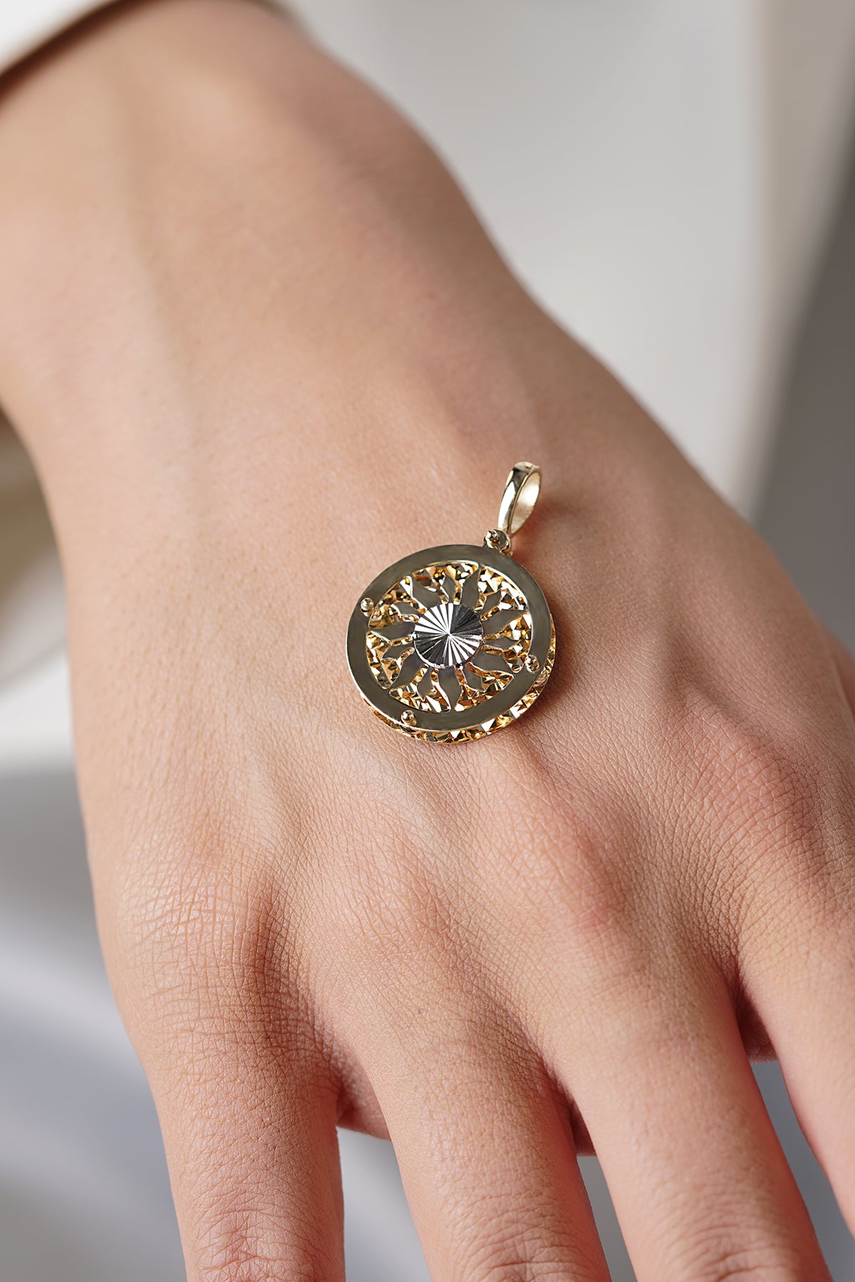 14K Gold 3D Sun Pendant