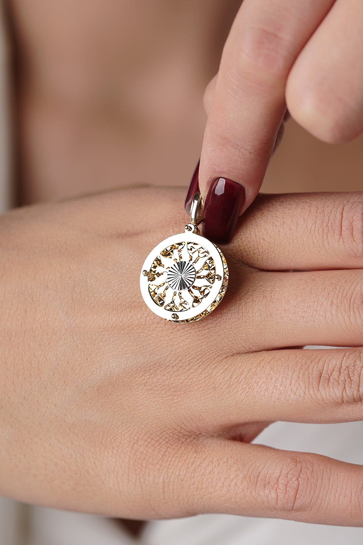 14K Gold 3D Sun Pendant