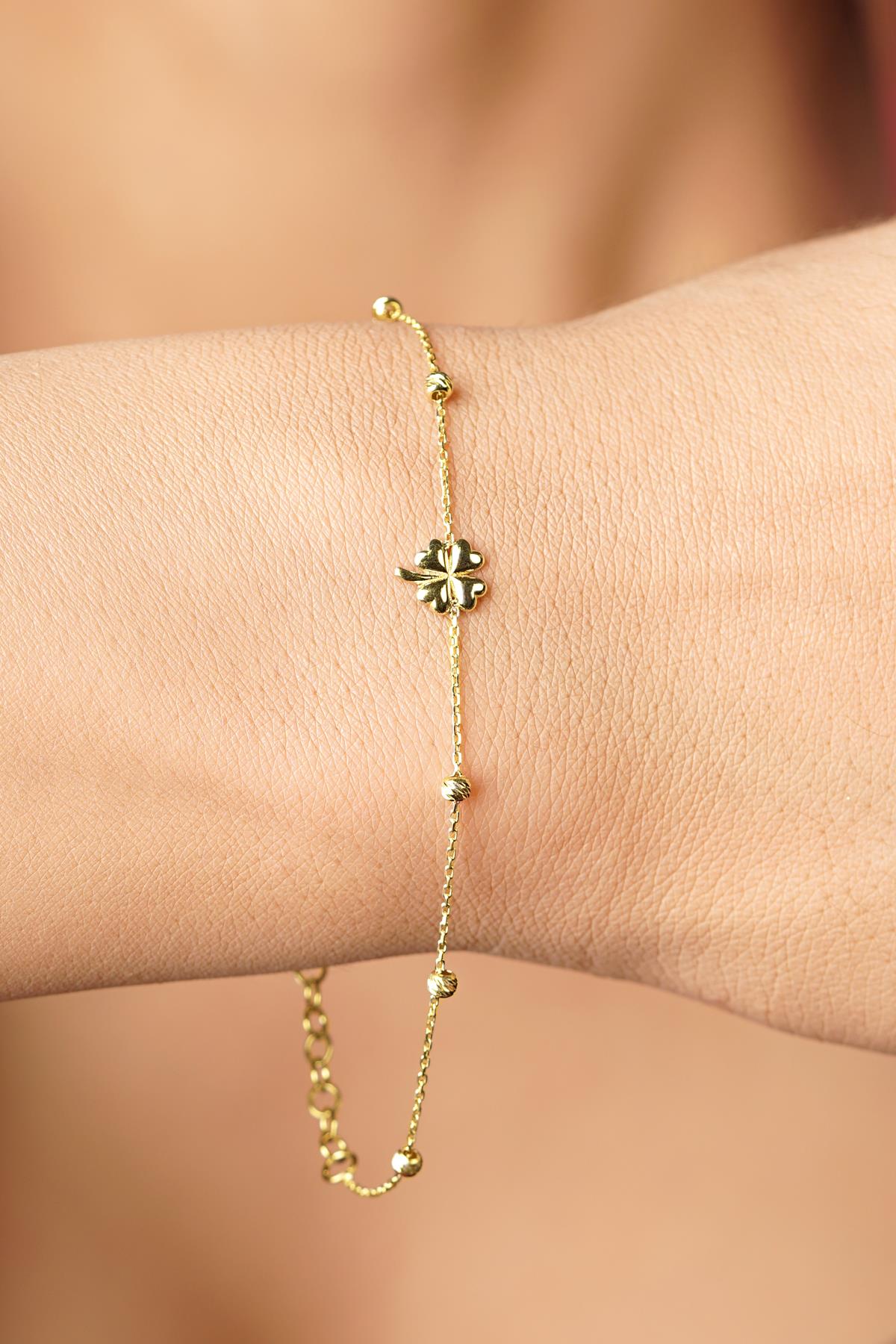 14K Gold 4 Leaf Clover Dorcia Ball Bracelet