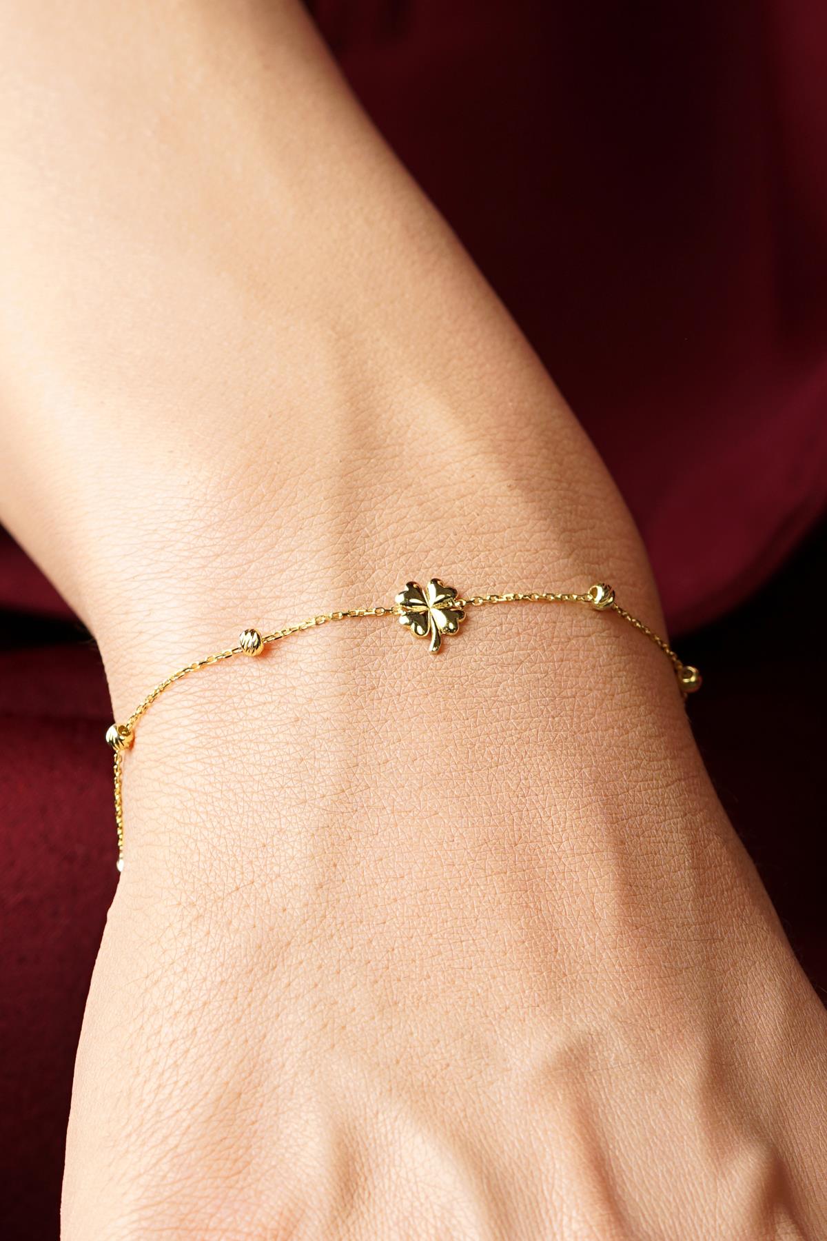 14K Gold 4 Leaf Clover Dorcia Ball Bracelet