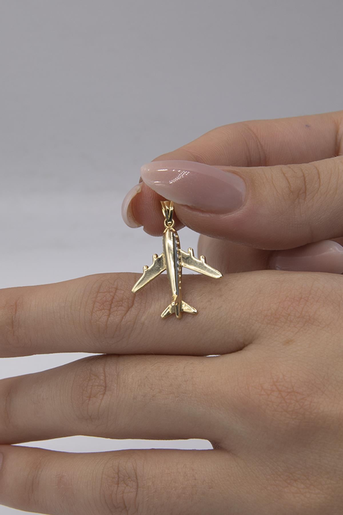 14K Gold Airplane Pendant