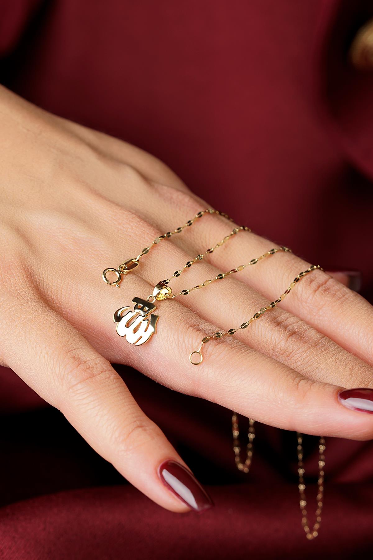 14K Gold Allah Pendant on Mirror Chain