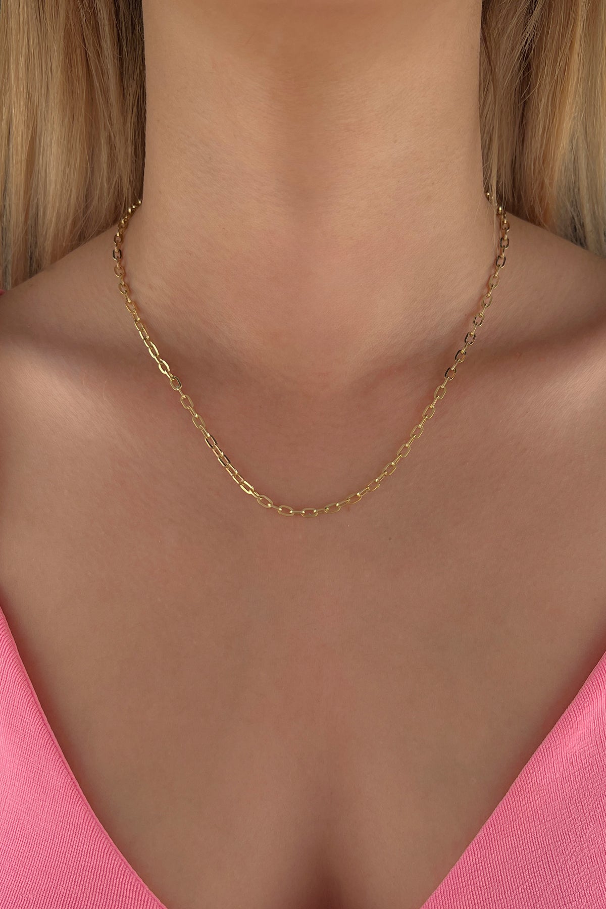 14K Gold Almond Paperclip Chain 0.122 inch