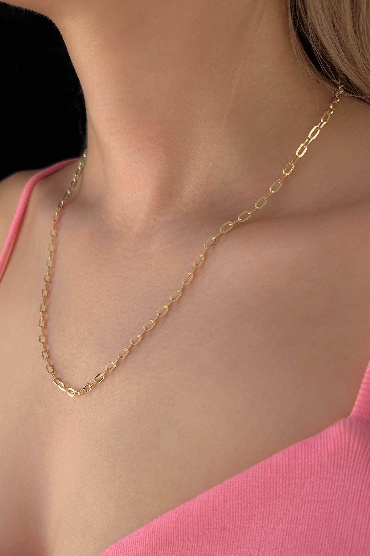 14K Gold Almond Paperclip Chain 0.122 inch