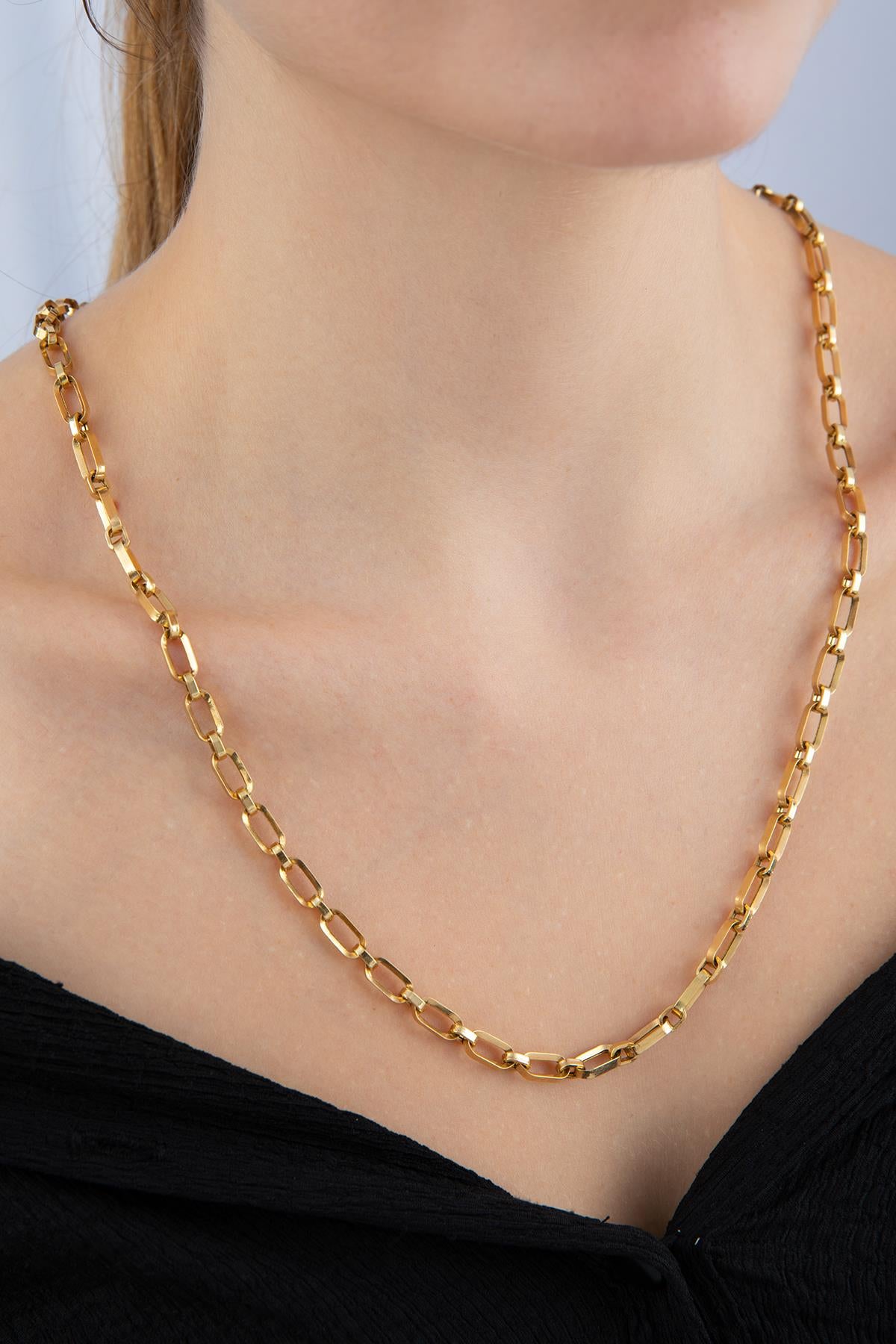 14K Gold Alternating Rectangle Paperclip Chain