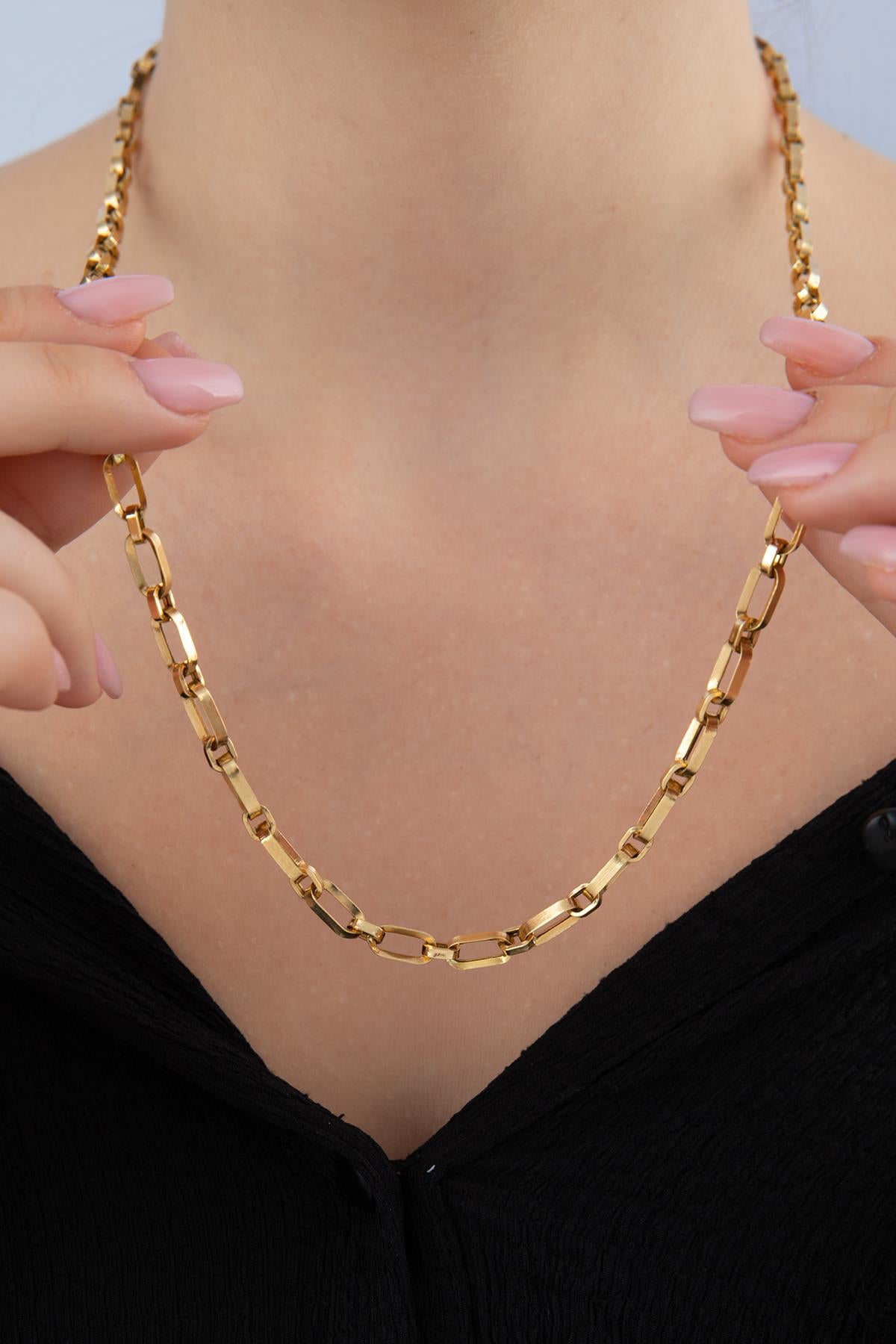 14K Gold Alternating Rectangle Paperclip Chain