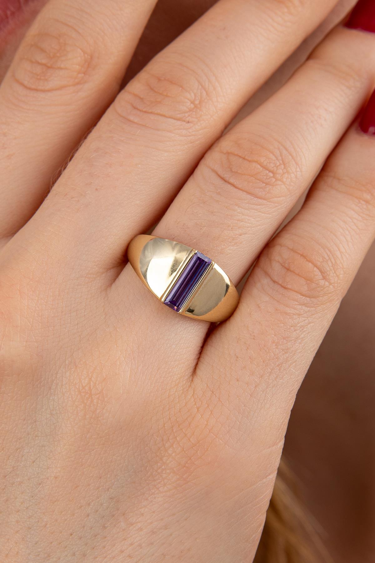14K Gold Amethyst Bar Ring