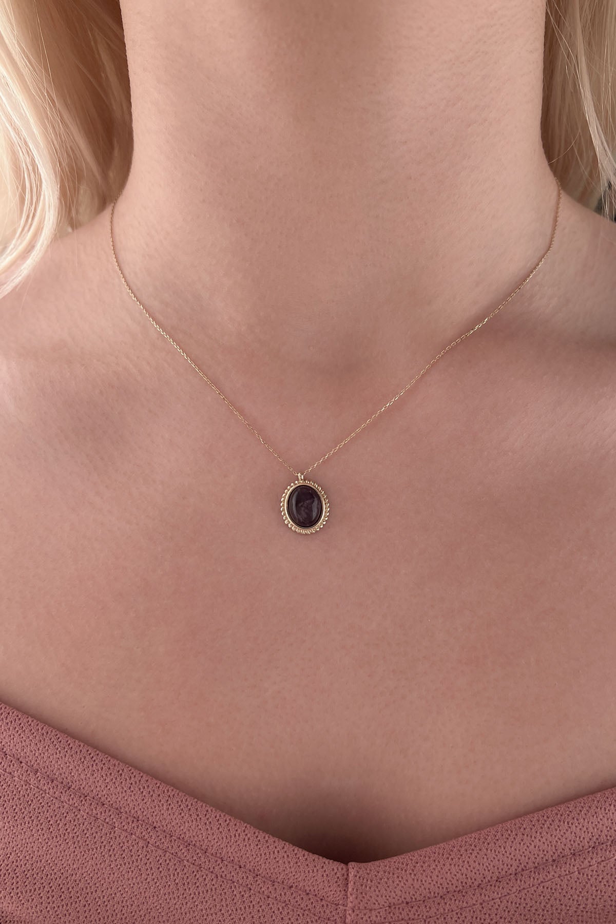 14K Gold Amethyst Stone Twisted Necklace