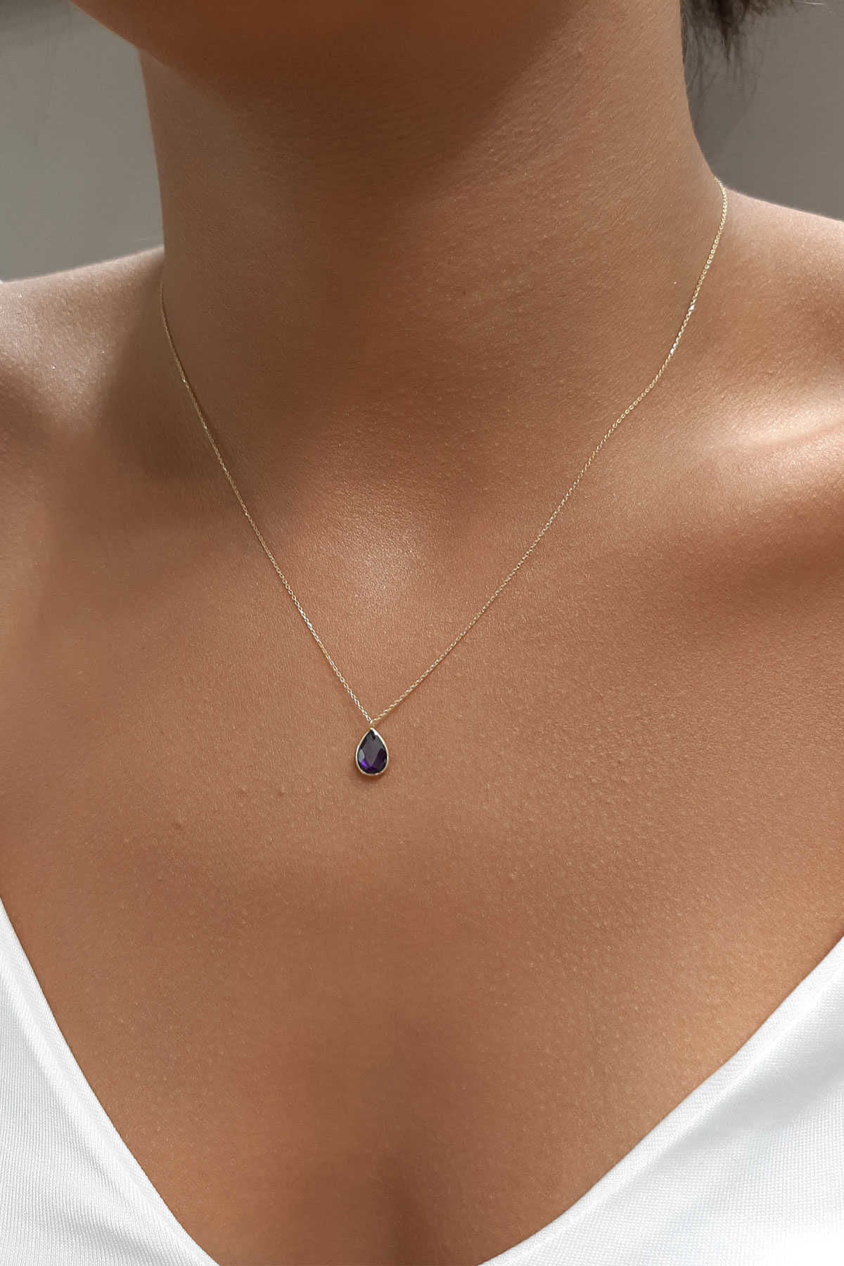 14K Gold Amethyst Teardrop Necklace