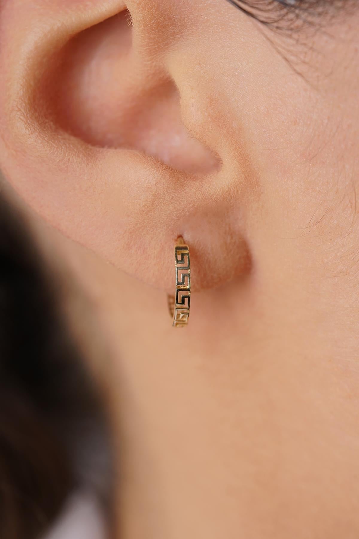 14K Gold Ancient Greek Pattern Hoops