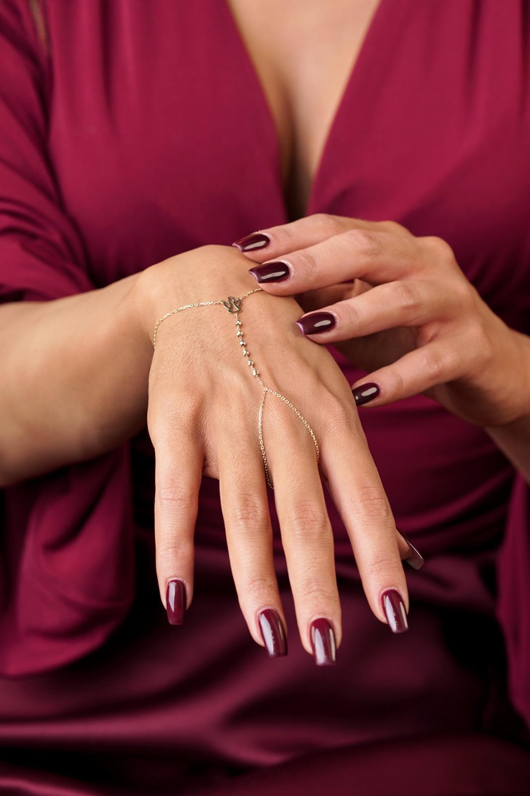 14K Gold Angel Charm Beaded Hand Chain