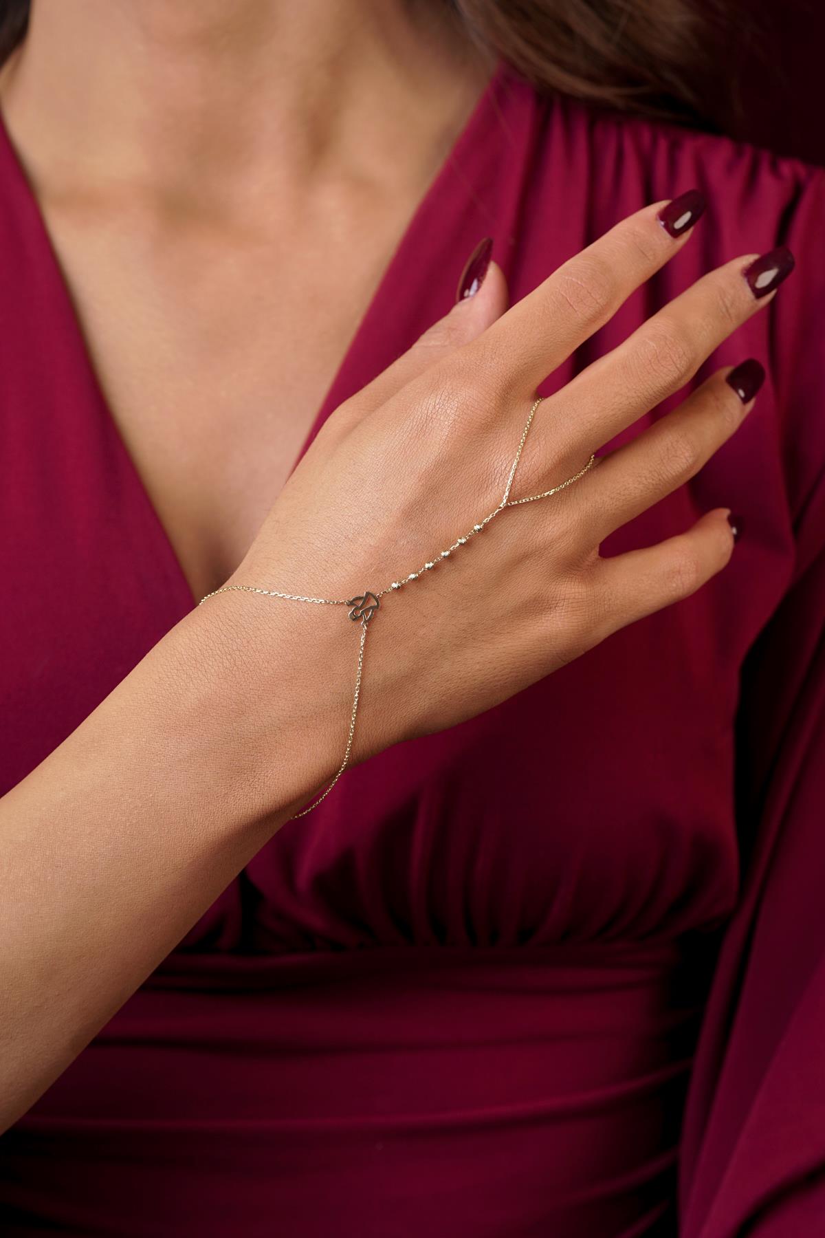 14K Gold Angel Charm Beaded Hand Chain