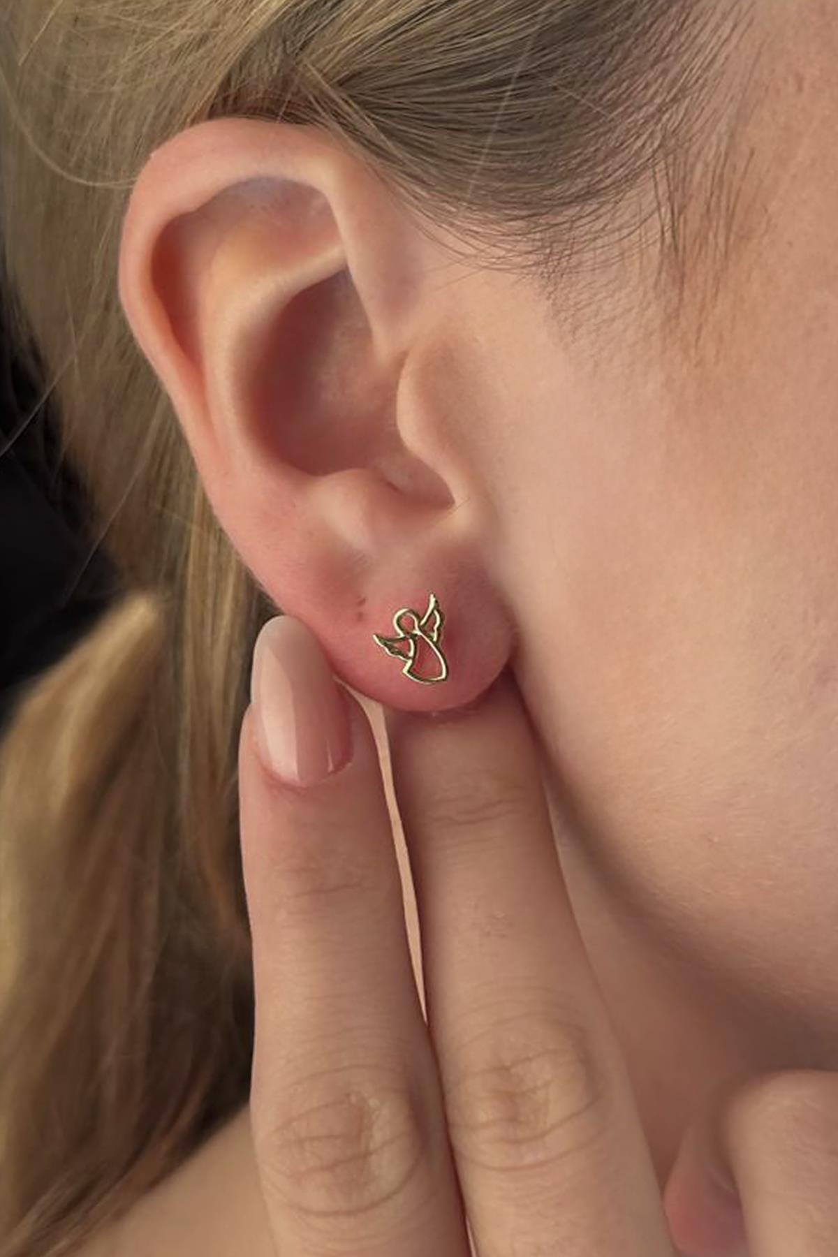 14K Gold Angel Shape Stud Earrings