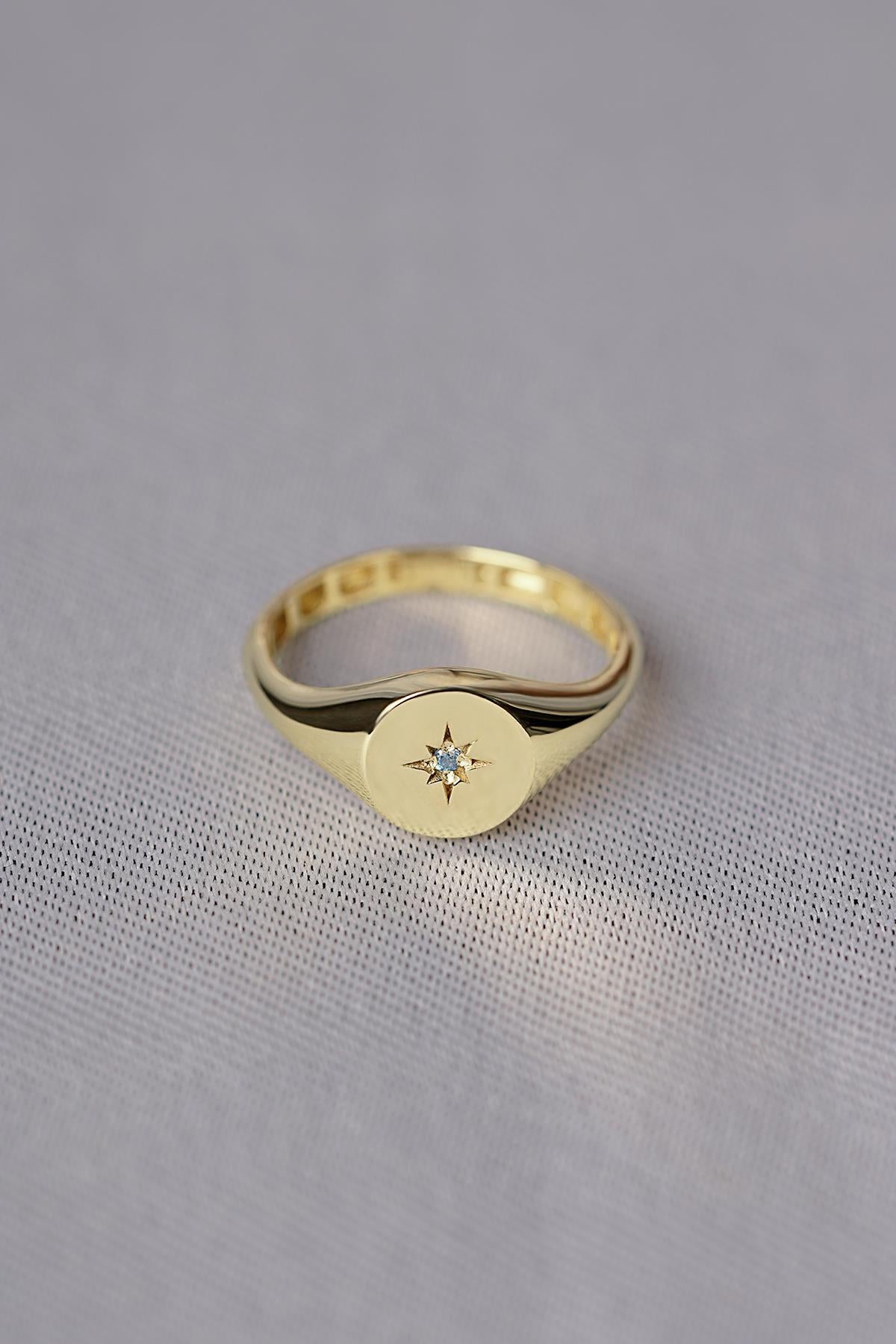 14K Gold Aquamarine North Star Ring