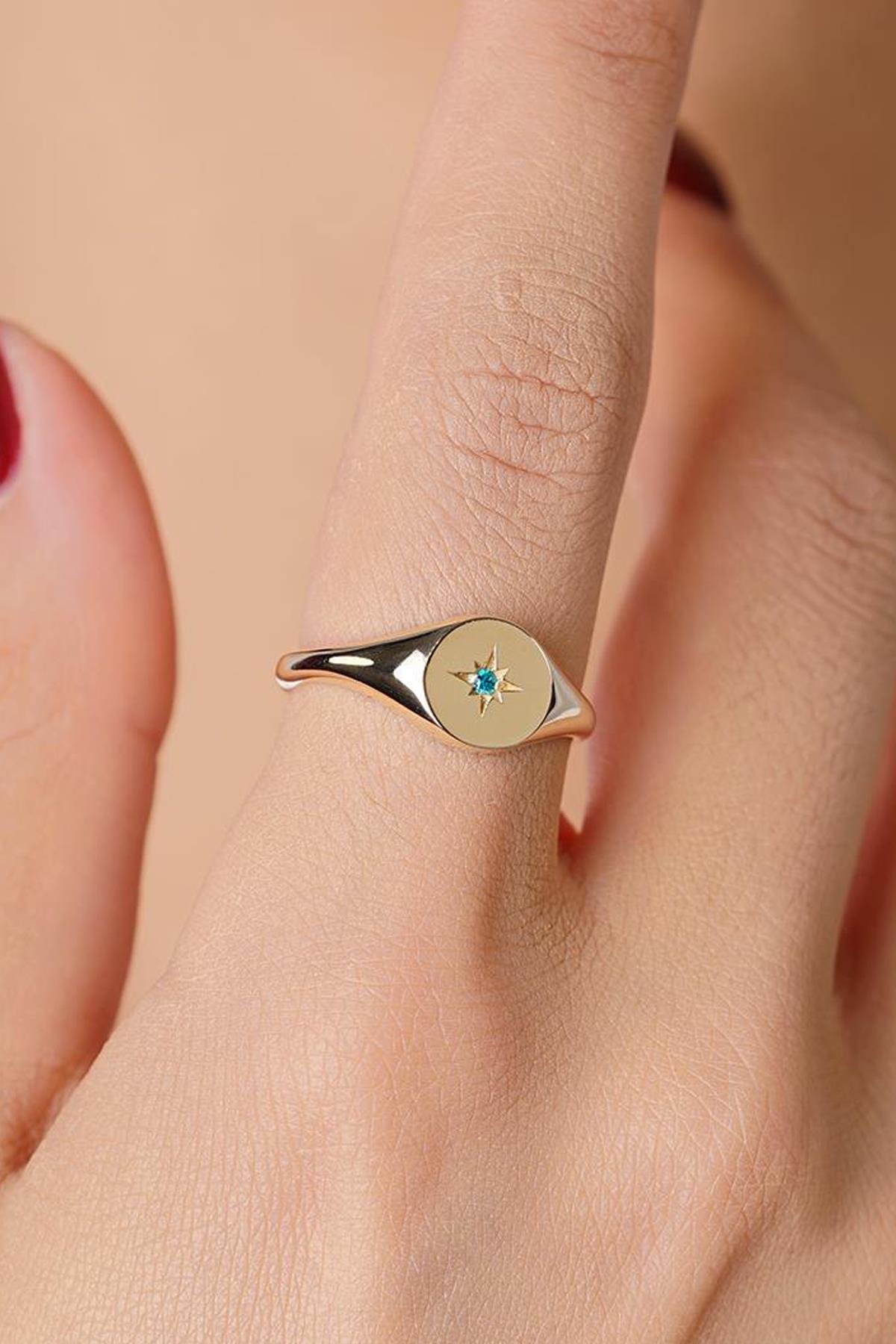 14K Gold Aquamarine North Star Ring