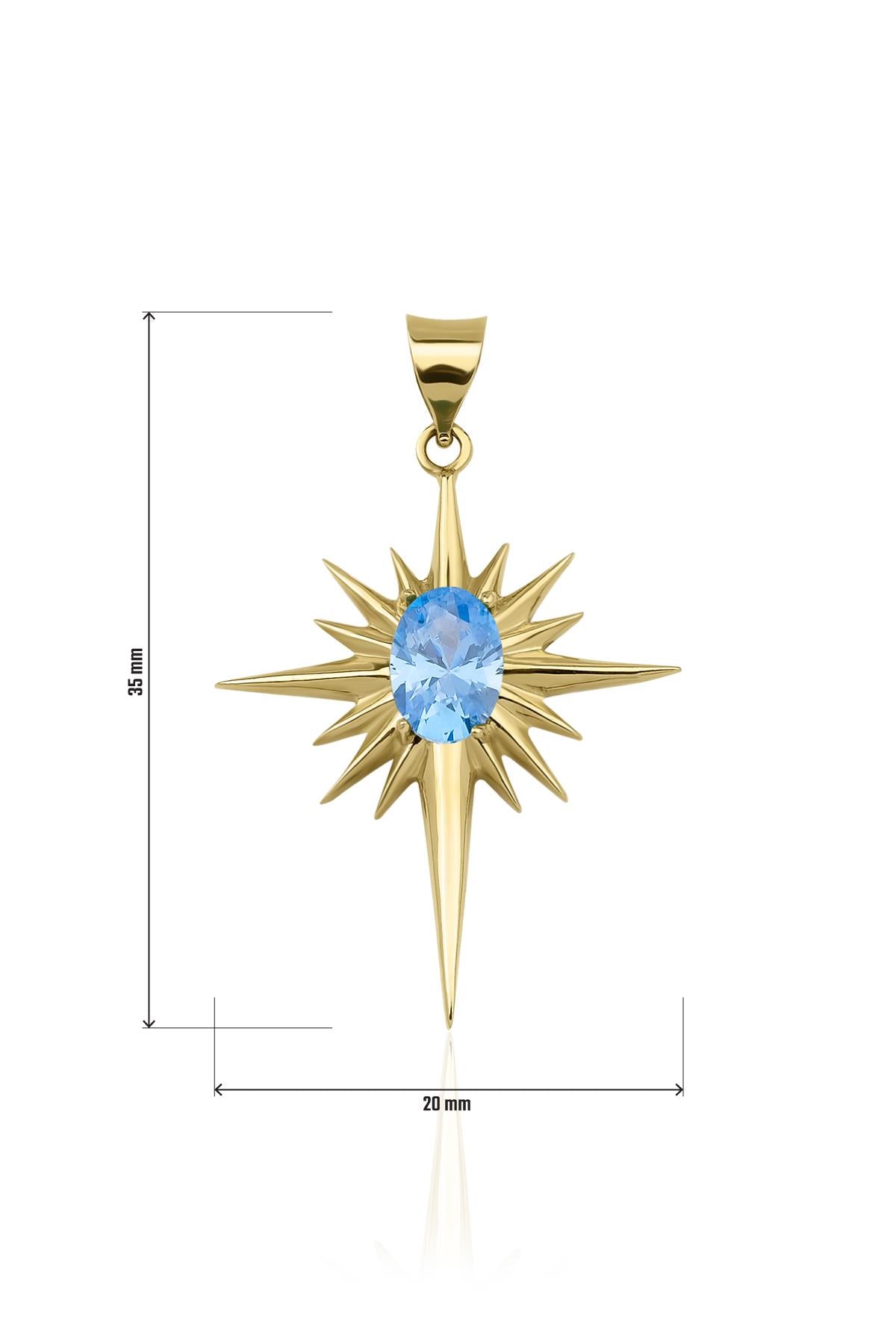 14K Gold Aquamarine Stone Polar Star Charm
