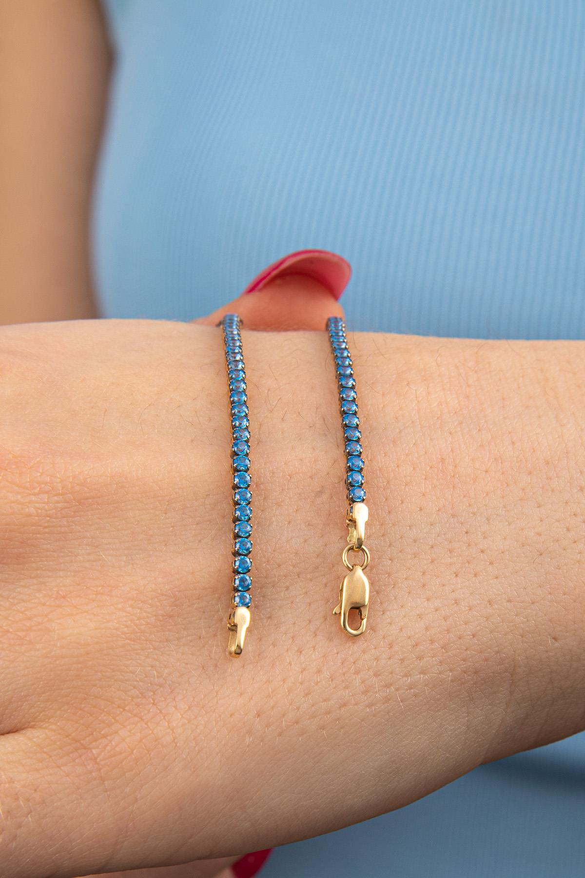 14K Gold Aquamarine Thin Tennis Bracelet