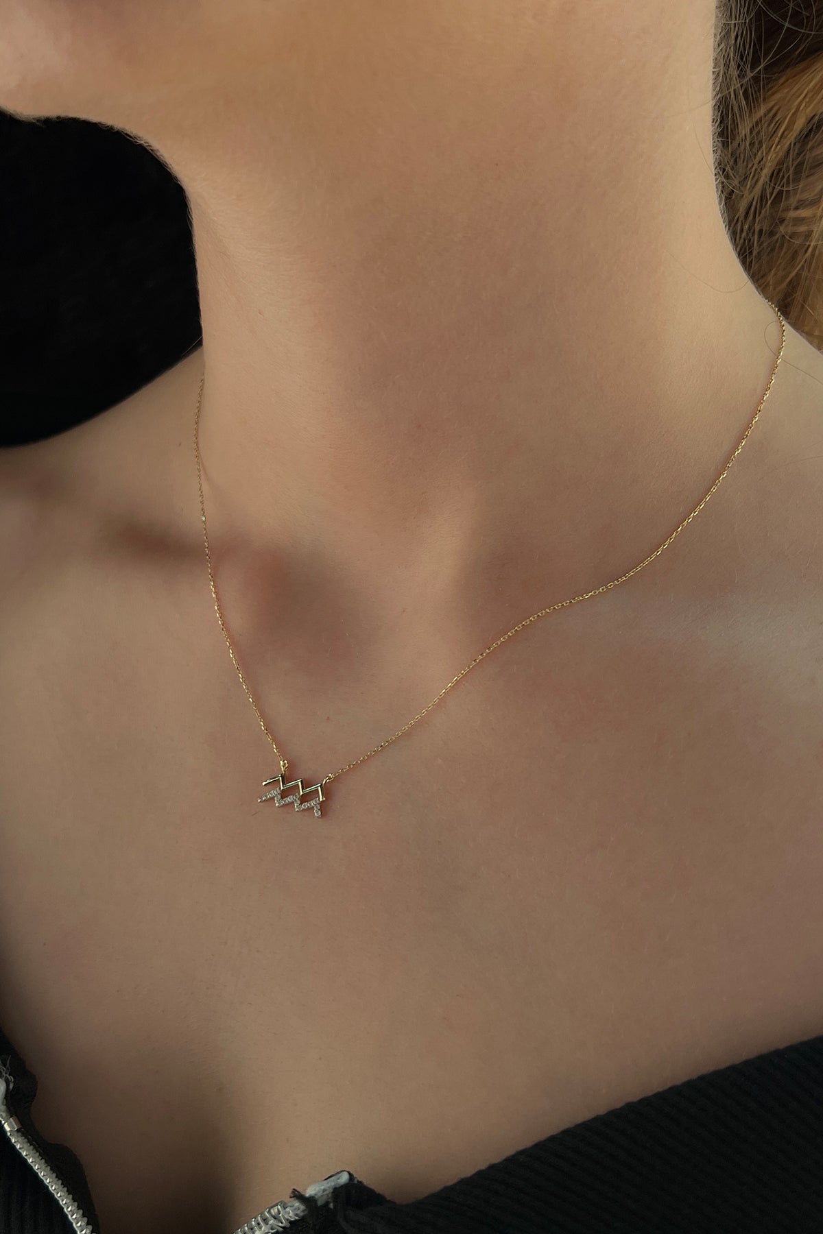 14K Gold Aquarius Zodiac Sign Necklace