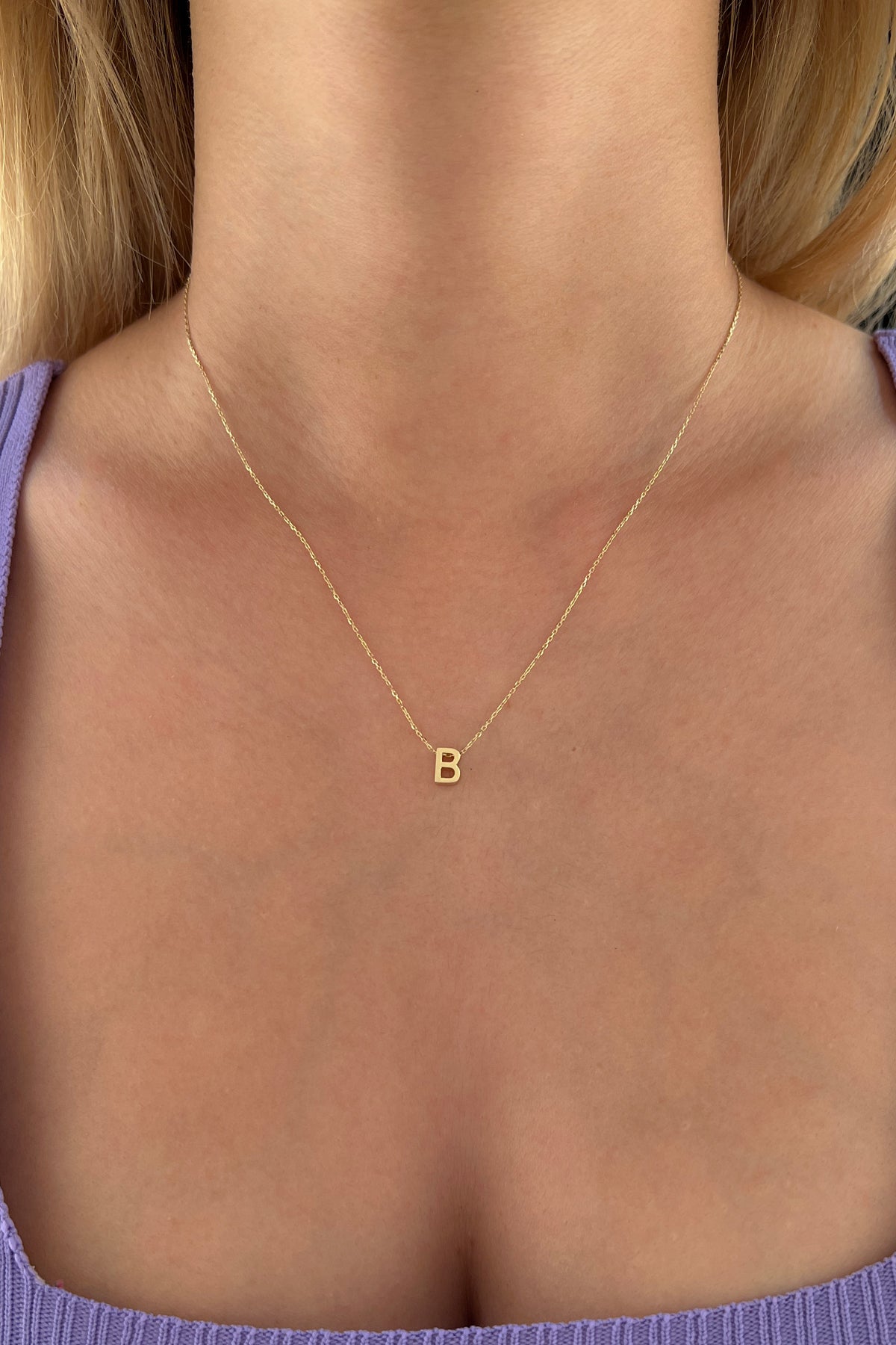14K Gold B Initial Necklace