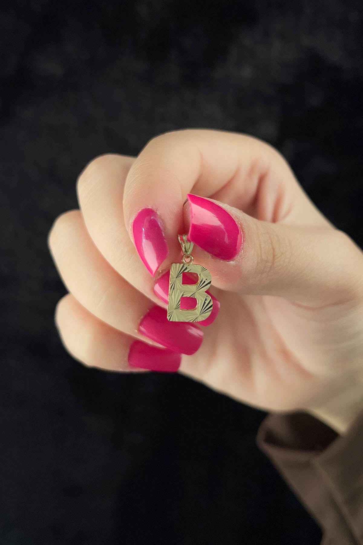 14K Solid Gold B Letter Mini Shine Pendant
