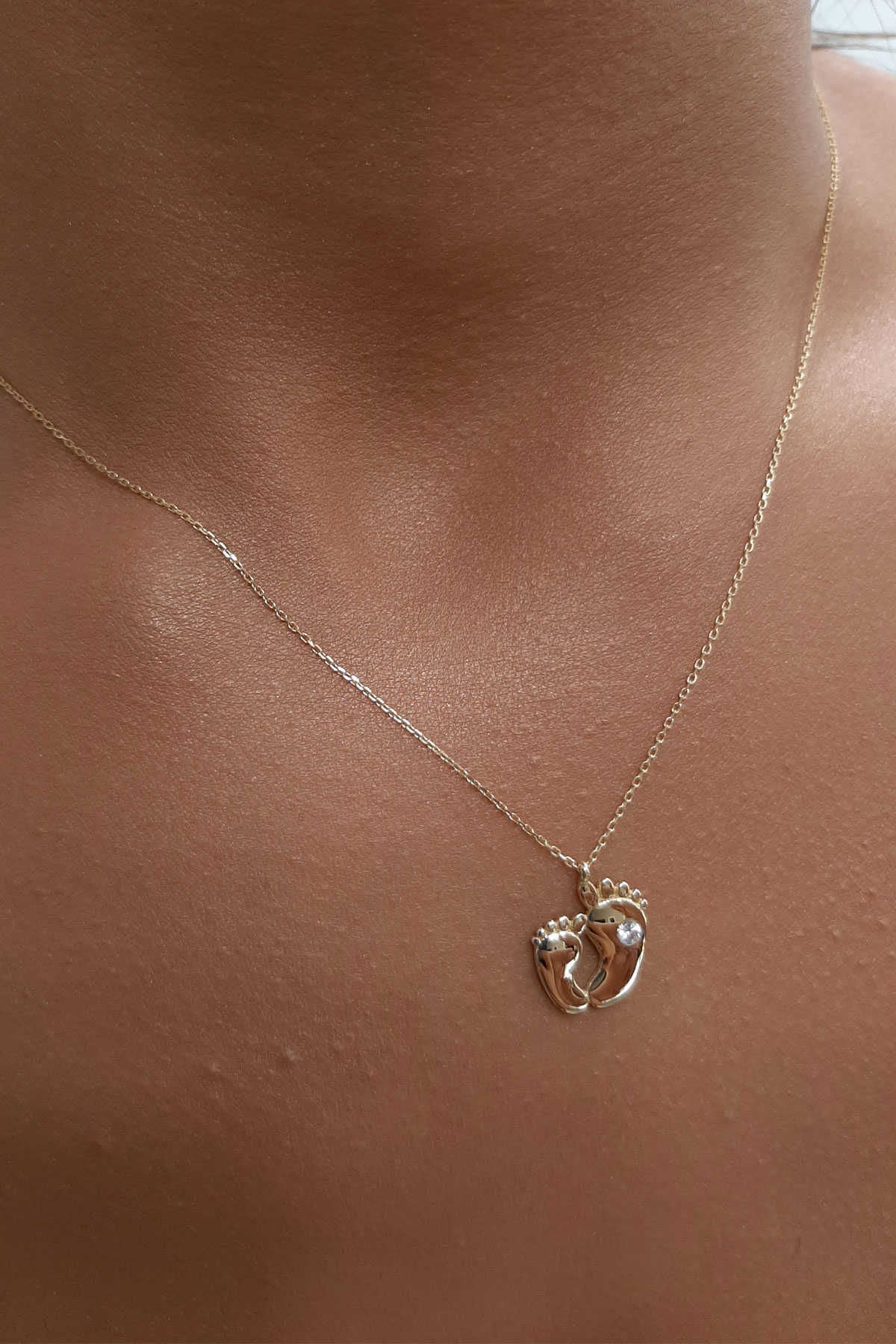 14K Gold Baby Foot Print Necklace