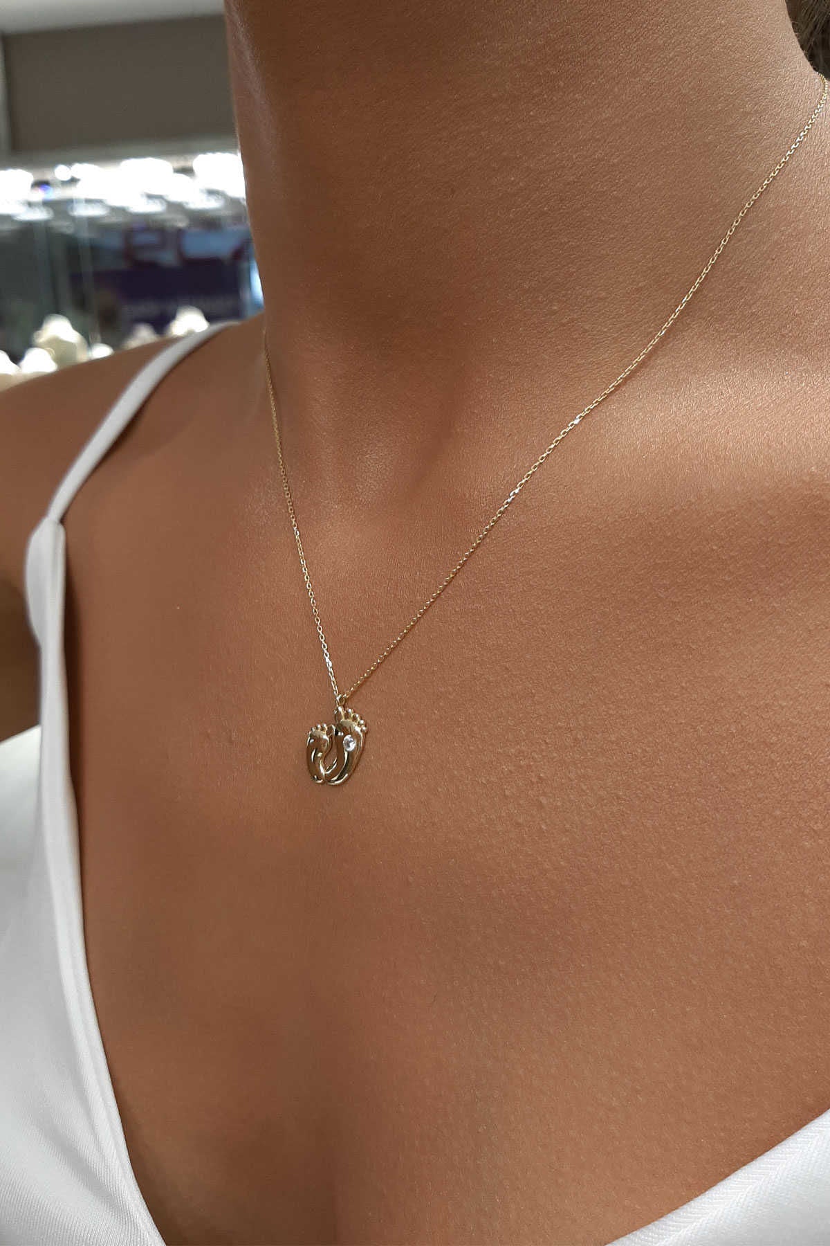 14K Gold Baby Foot Print Necklace
