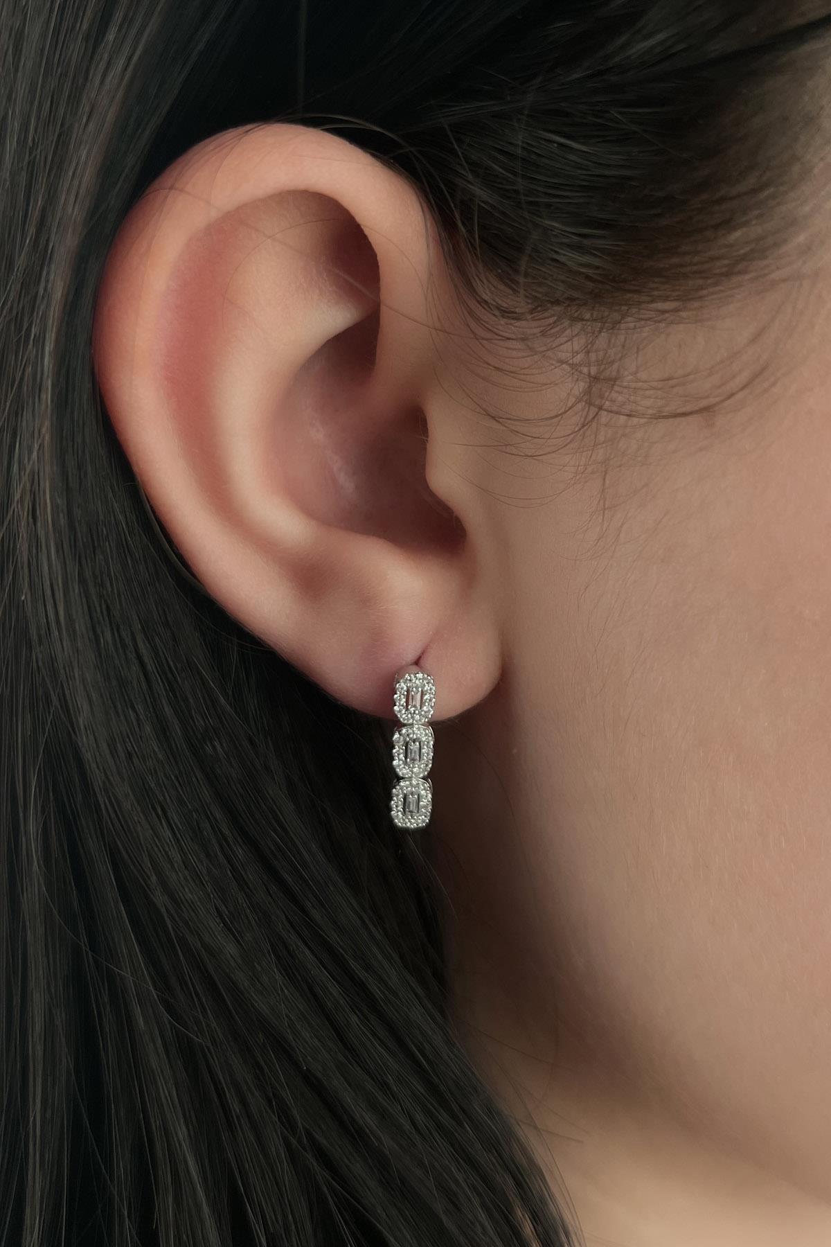 14K Gold Baguette Cut Cluster Earrings