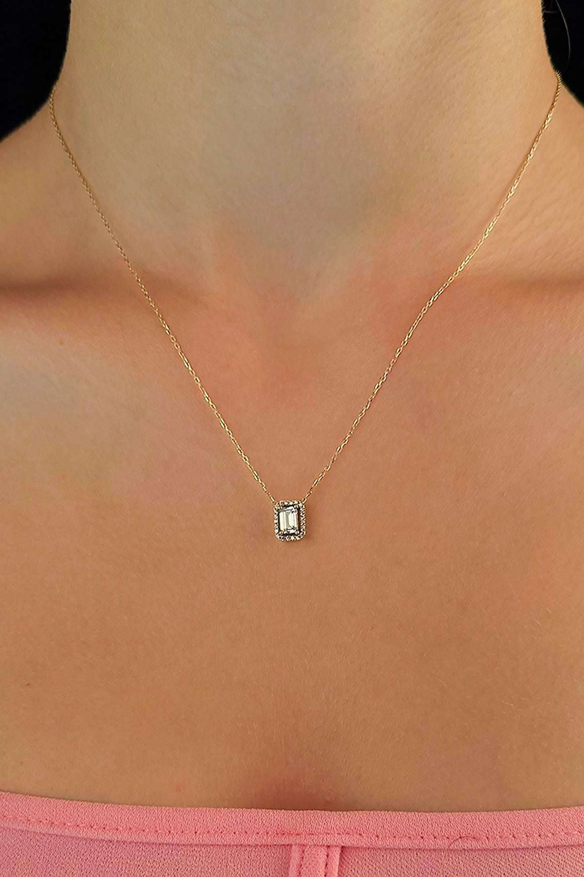 14K Gold Baguette Necklace