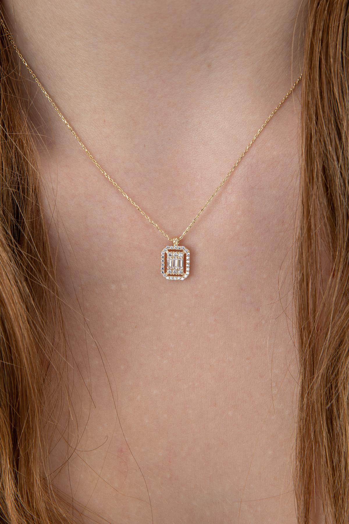 14K Gold Baguette Necklace