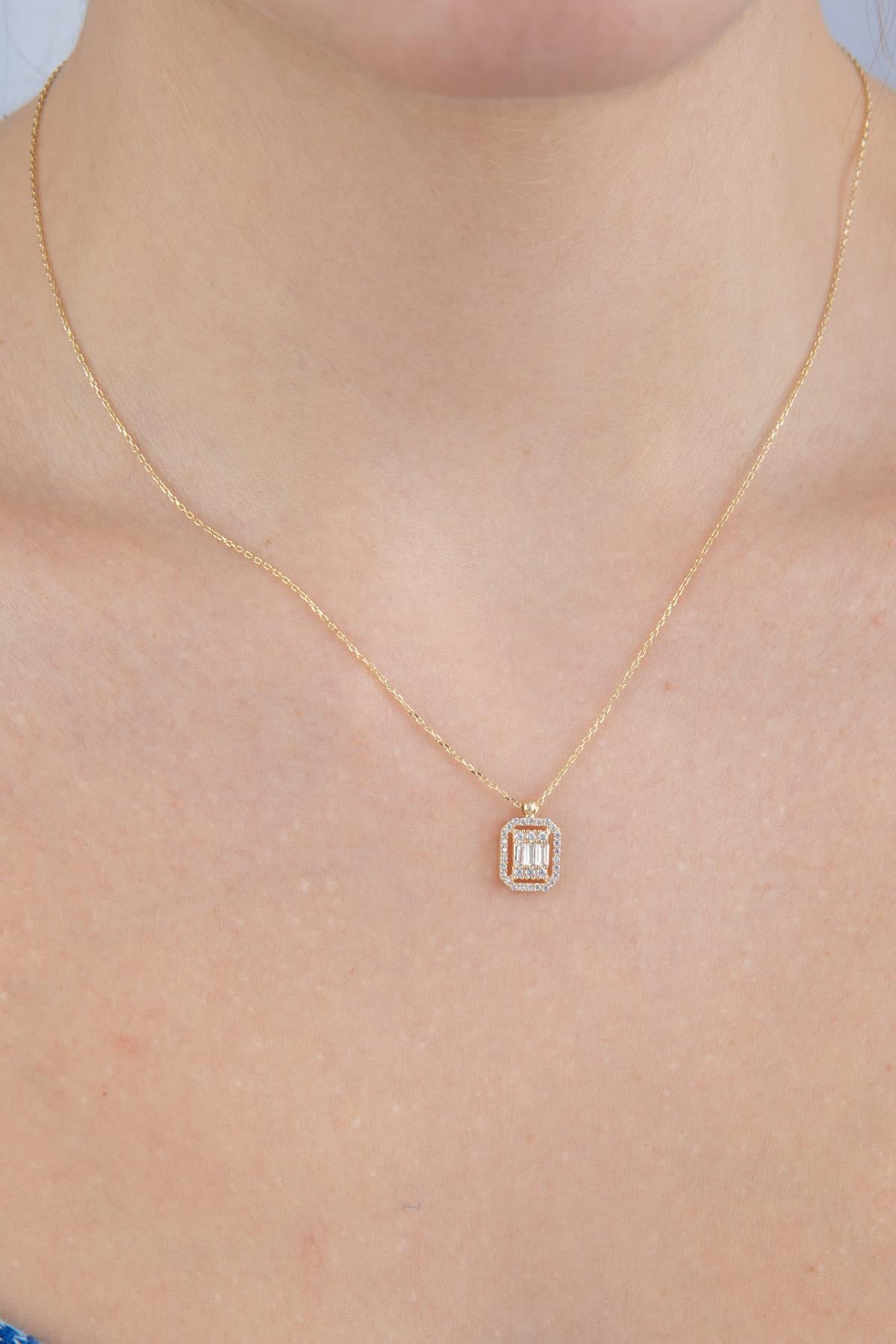 14K Gold Baguette Necklace