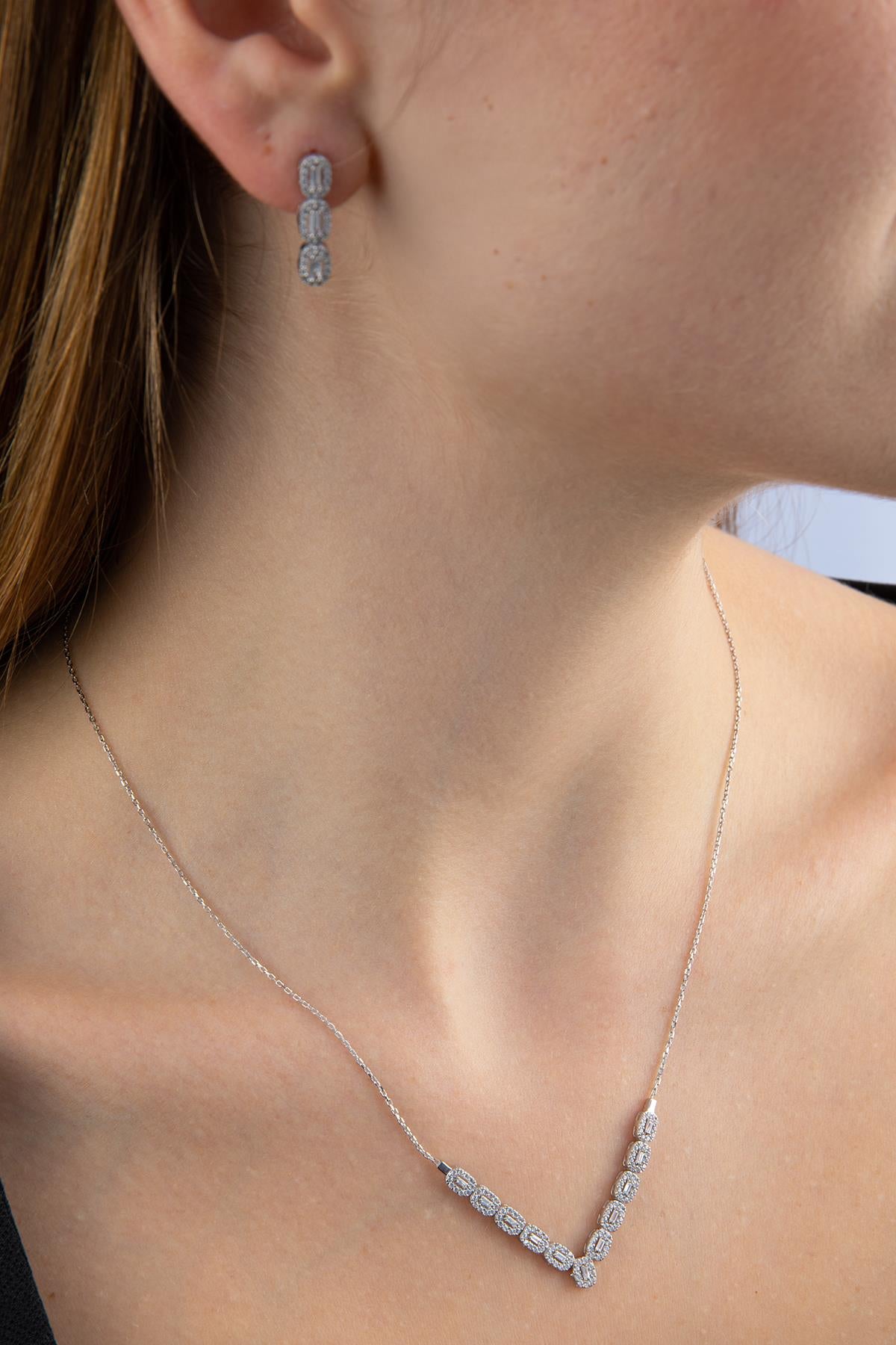 14K Gold Baguette Set ( Earrings - Necklace )