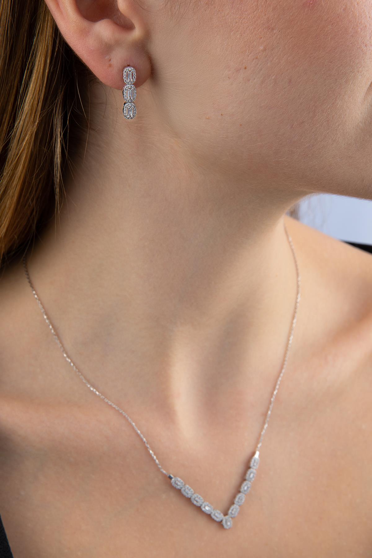 14K Gold Baguette Set ( Earrings - Necklace )