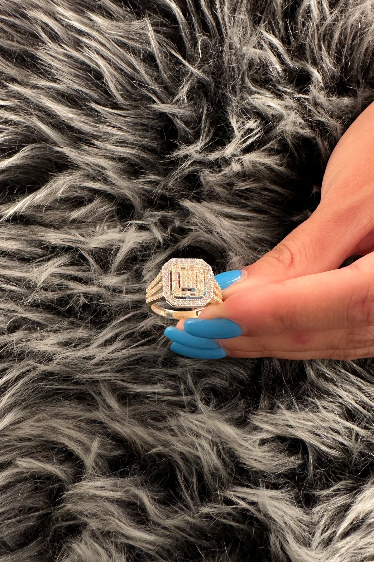 14K Gold Baguette Square Row Ring