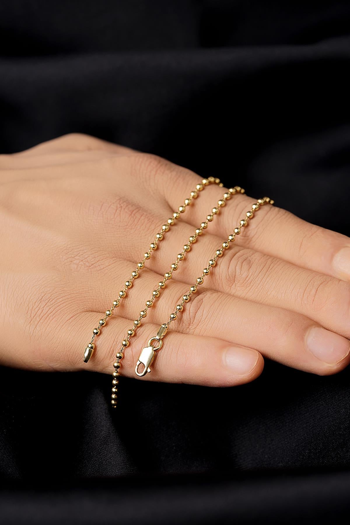 14K Solid Gold Ball Bead Chain 0.098 inch