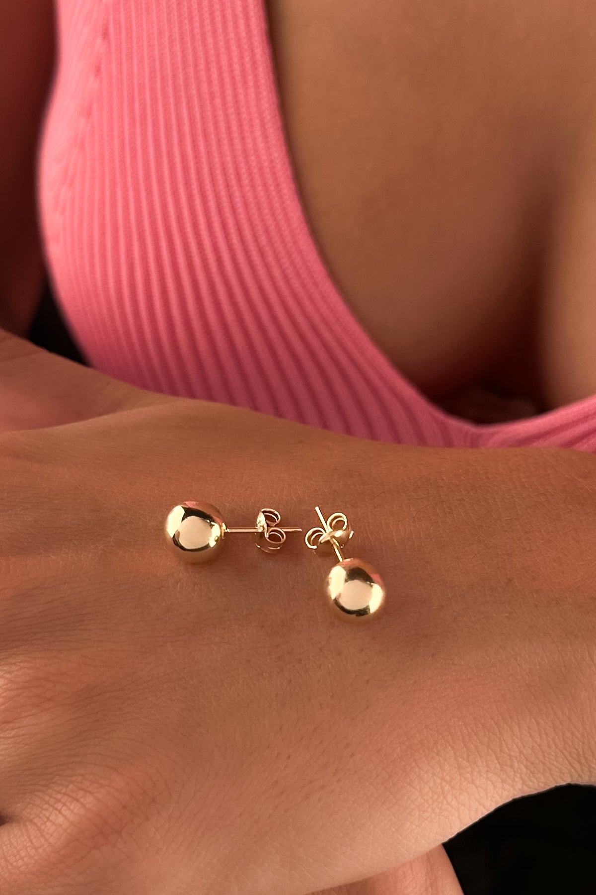 14K Gold Ball Stud Earrings 0.314 inch