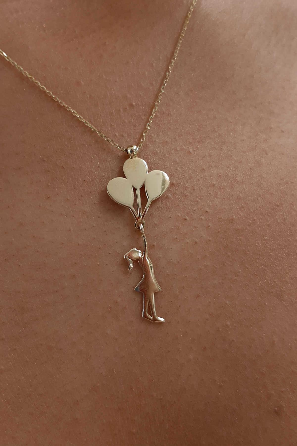 14K Gold Balloon Girl Necklace