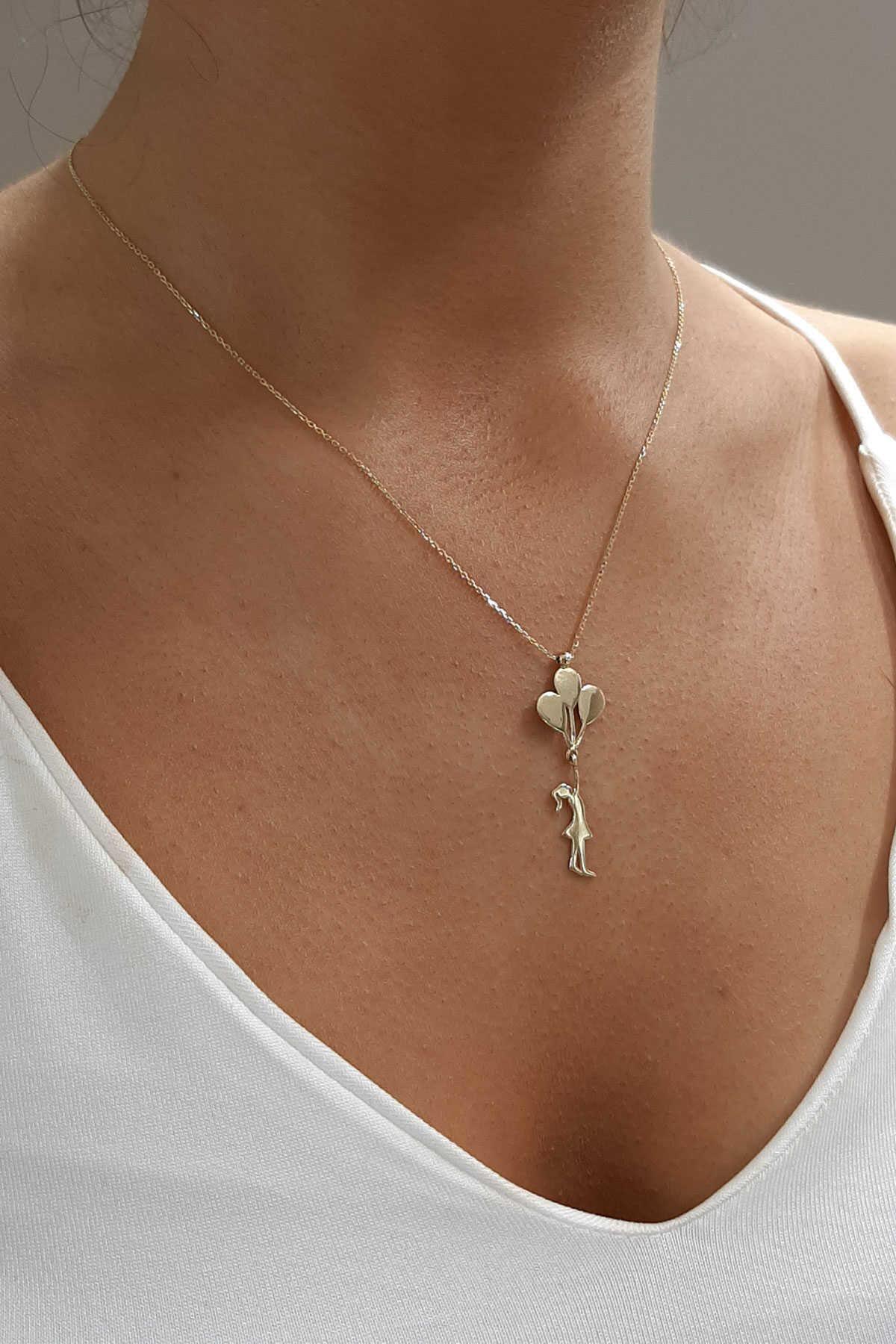 14K Gold Balloon Girl Necklace