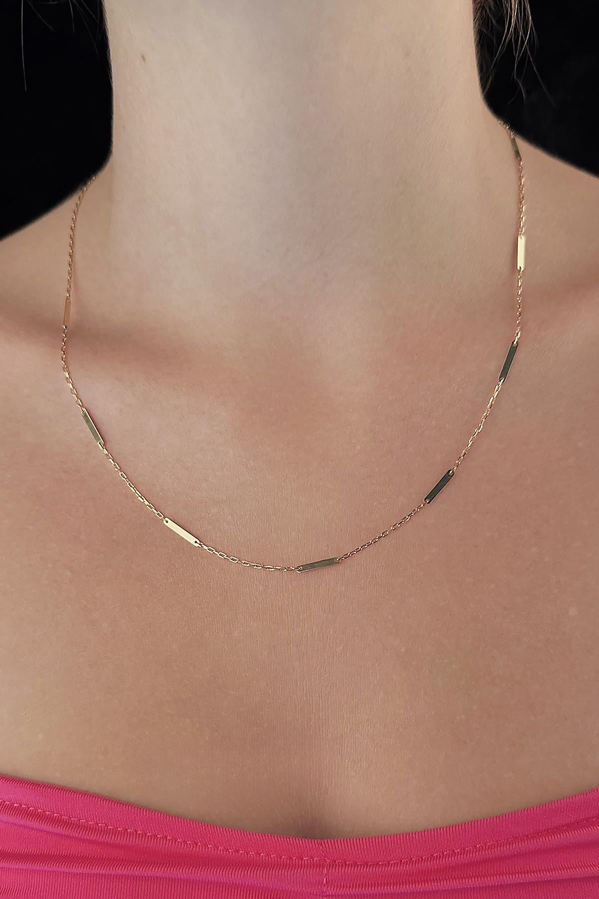 14K Gold Bar Link Station Chain