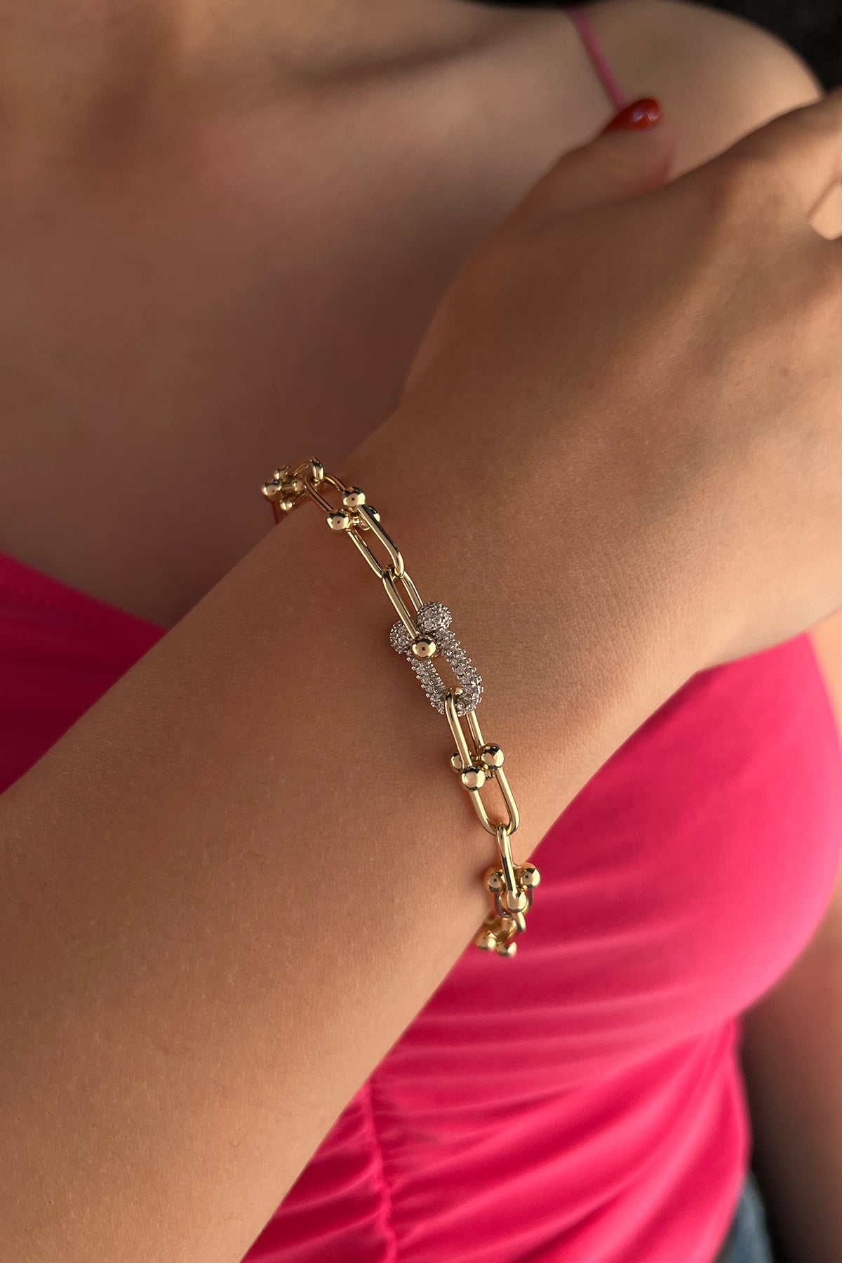 14K Gold Bauble Paperclip Brcaelet