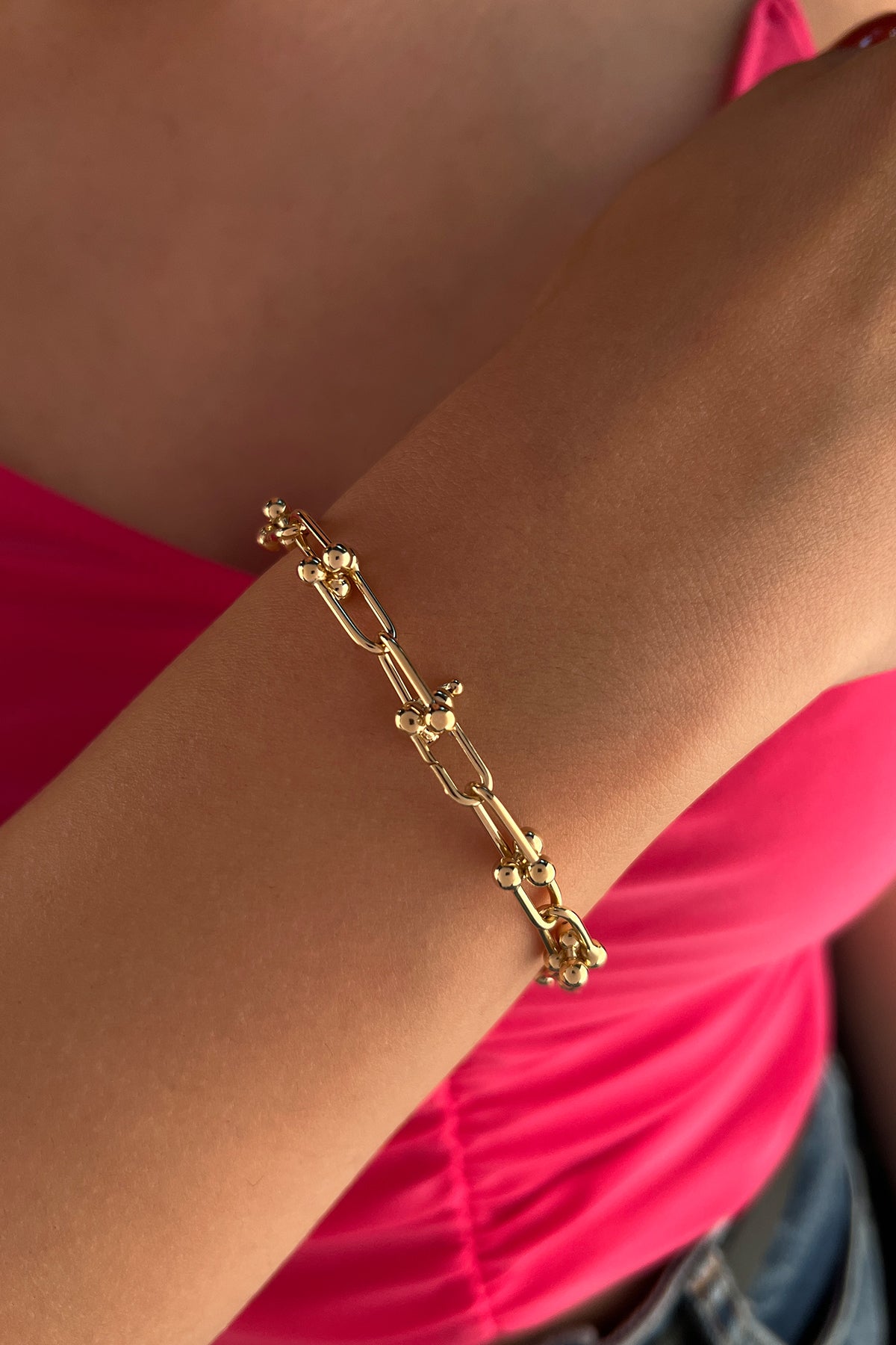 14K Gold Bauble Paperclip Brcaelet